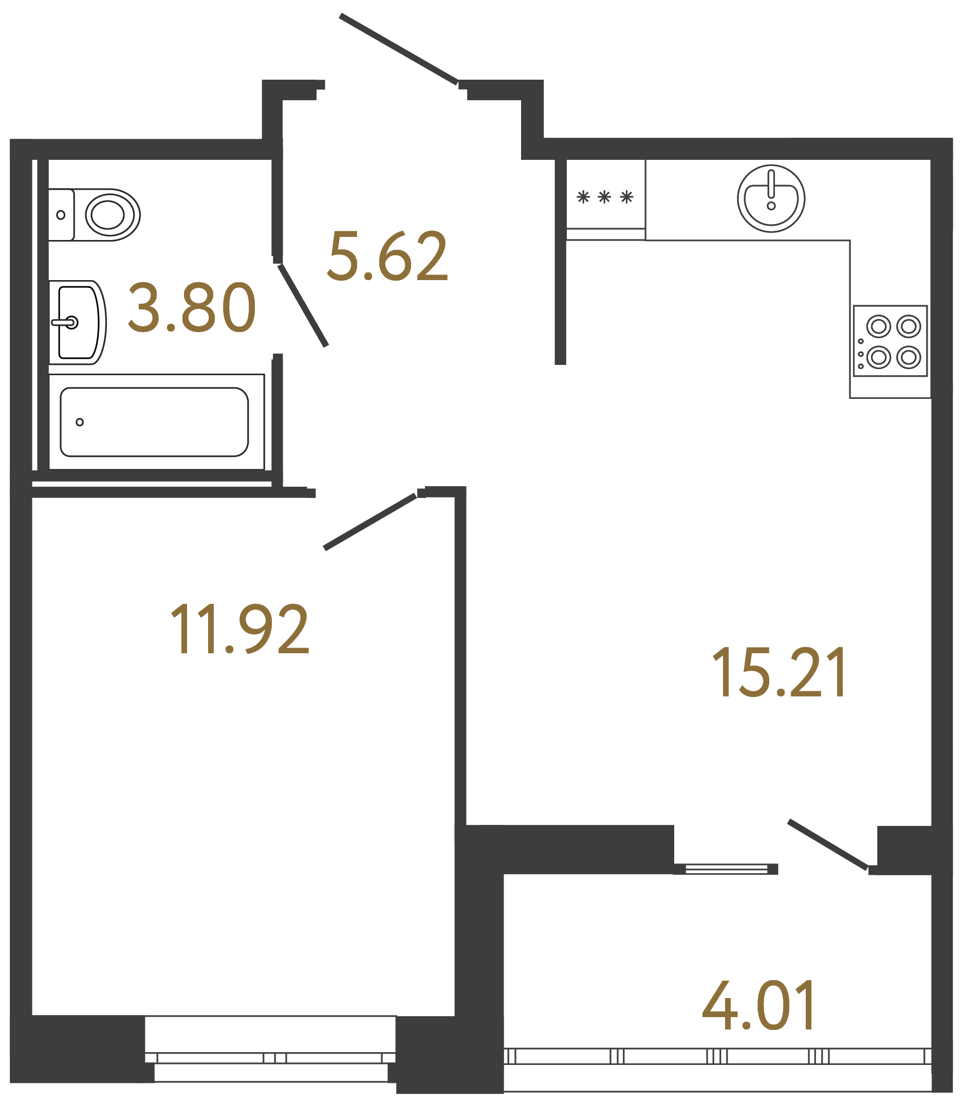 1-комнатная квартира  №255 в Svetlana Park: 36.55 м², этаж 4 - купить в Санкт-Петербурге