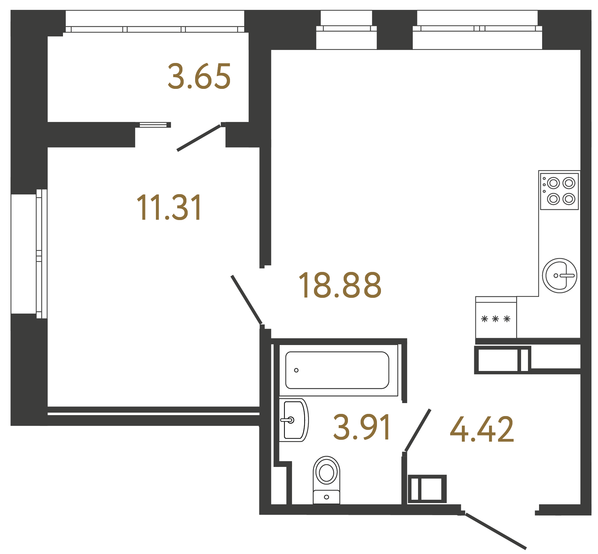 1-комнатная квартира №81 в: ULTRA CITY III: 38.52 м²; этаж: 13 - купить в Санкт-Петербурге