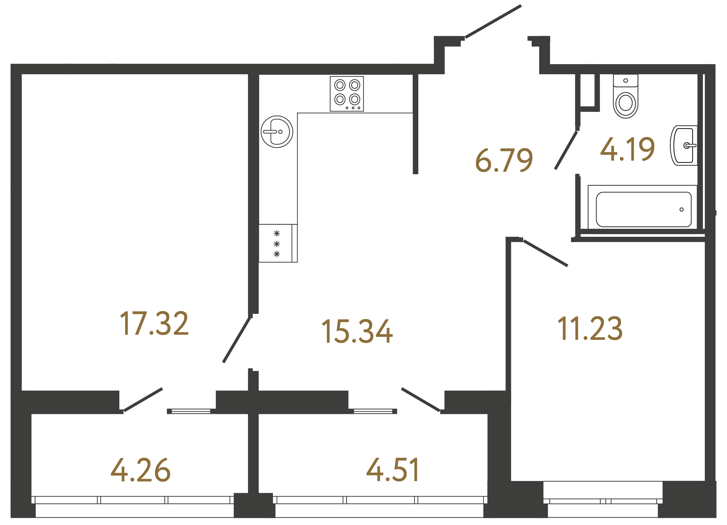 1-комнатная квартира, 54.87 м²; этаж: 2 - купить в Санкт-Петербурге