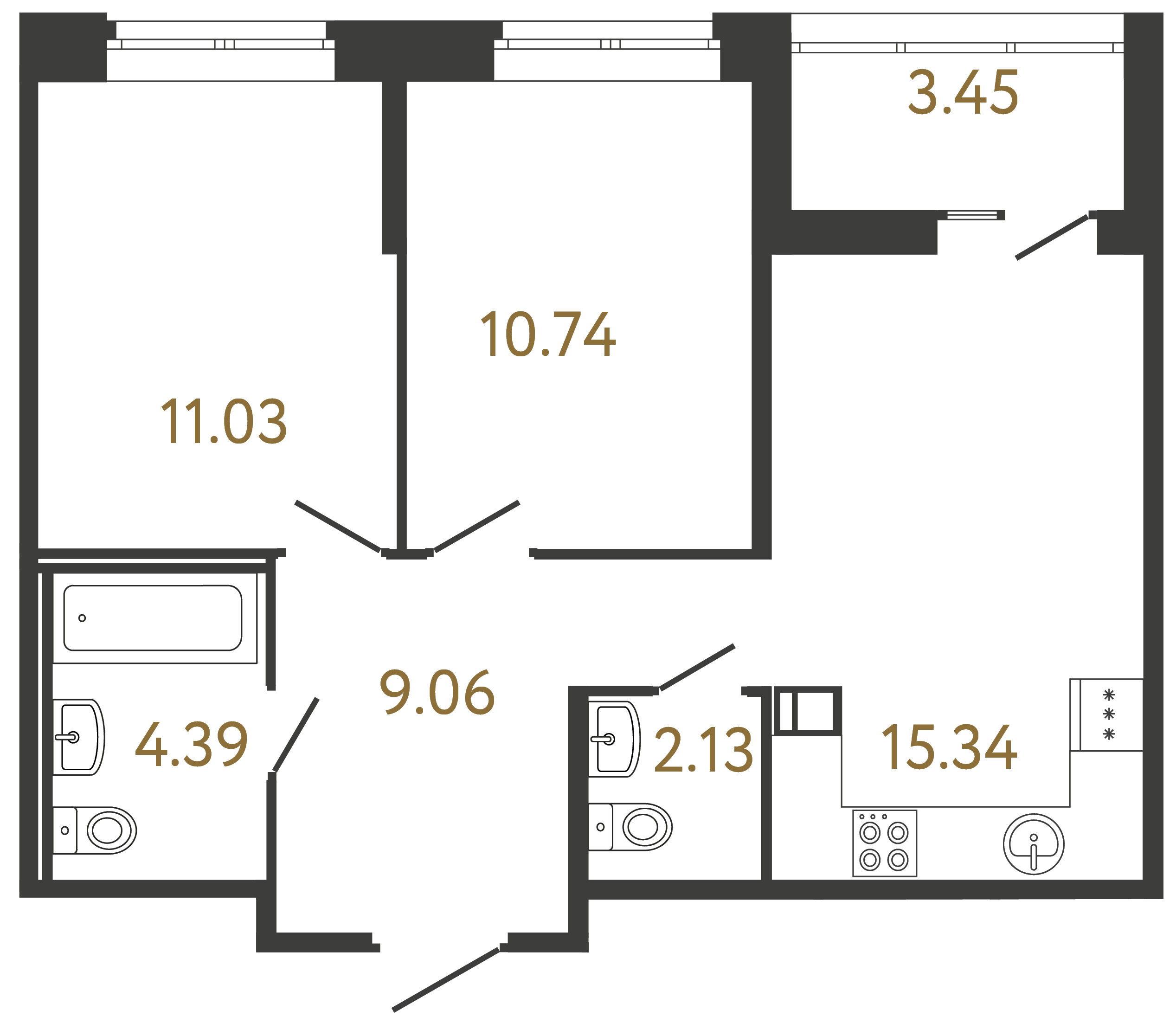 2-комнатная квартира  №404 в Svetlana Park: 52.69 м², этаж 17 - купить в Санкт-Петербурге