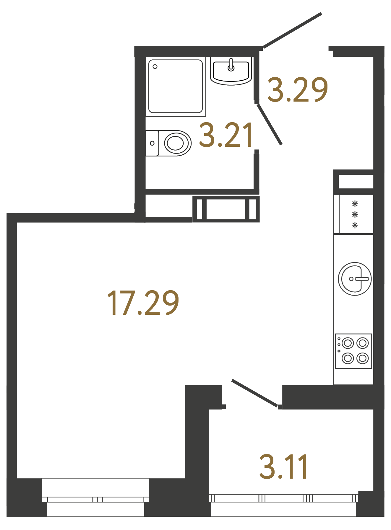 1-комнатная квартира №81 в: ULTRA CITY III: 23.79 м²; этаж: 5 - купить в Санкт-Петербурге