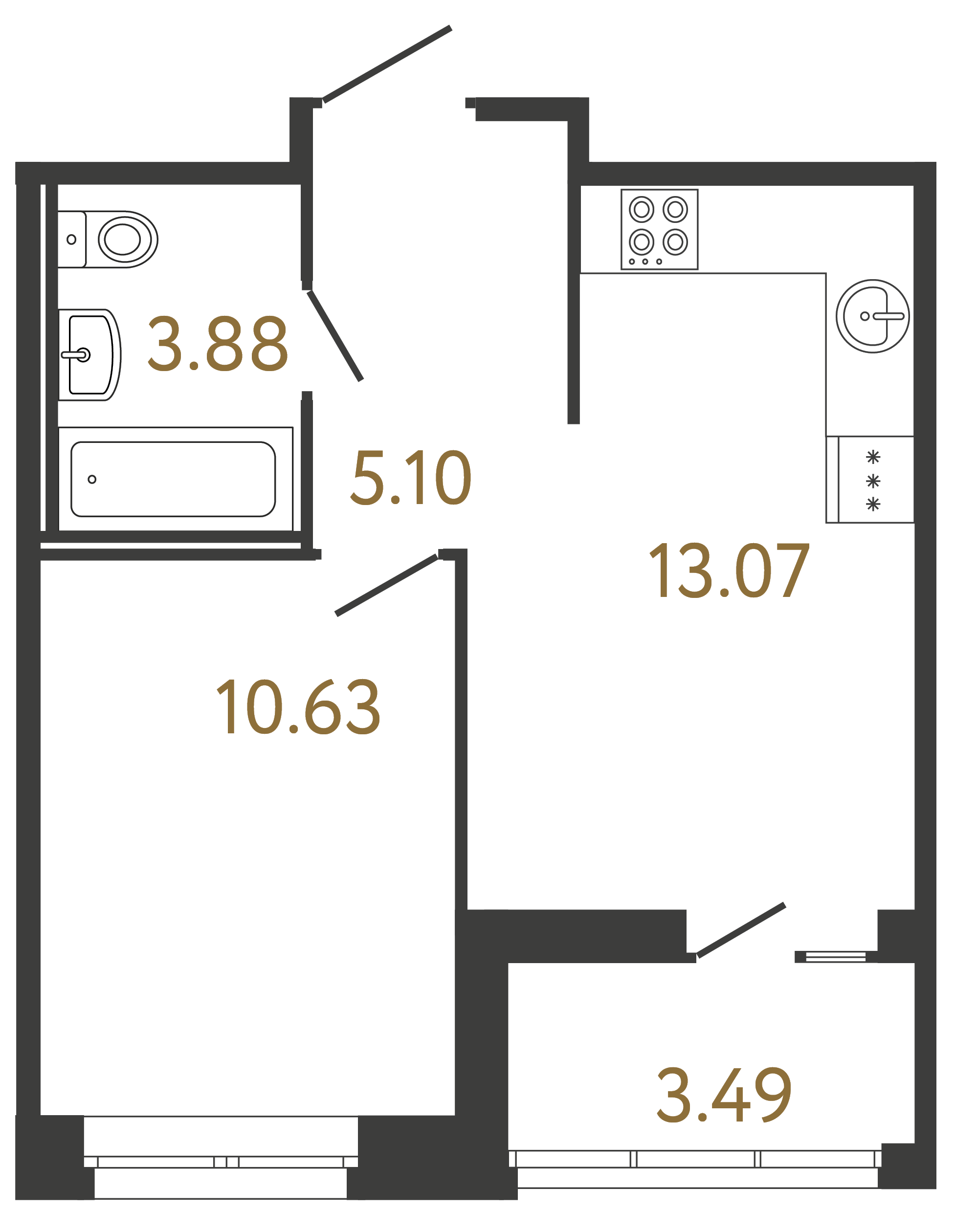 1-комнатная квартира №81 в: ULTRA CITY III: 32.68 м²; этаж: 14 - купить в Санкт-Петербурге