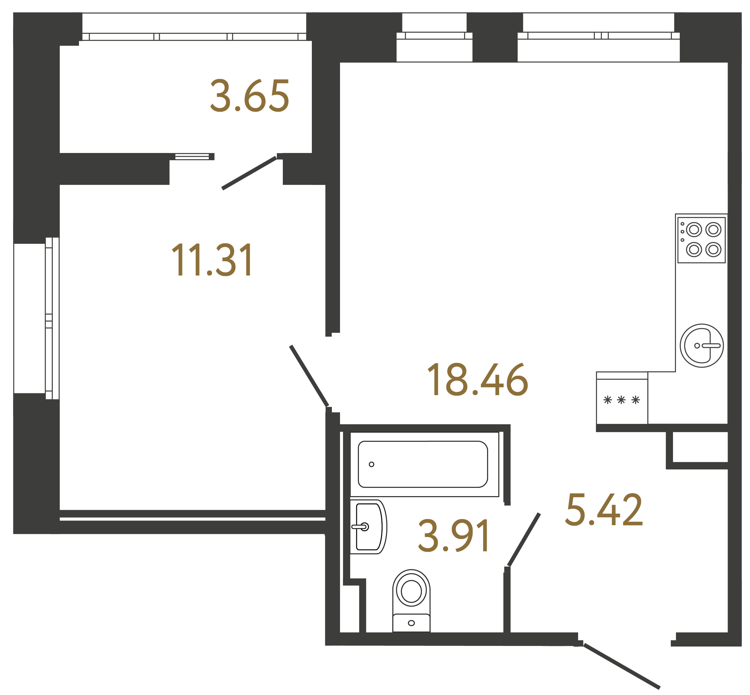 1-комнатная квартира, 39.1 м²; этаж: 2 - купить в Санкт-Петербурге