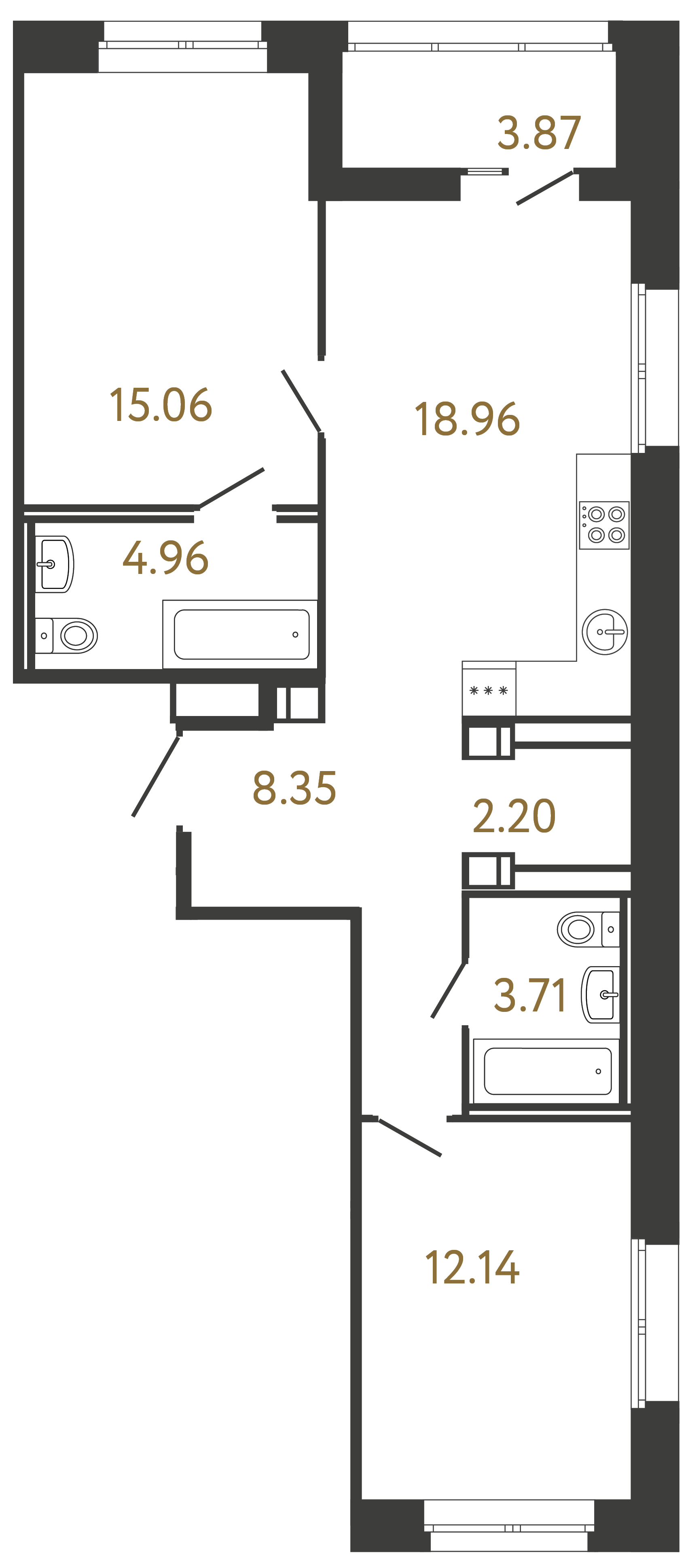 2-комнатная квартира №81 в: ULTRA CITY III: 65.38 м²; этаж: 4 - купить в Санкт-Петербурге