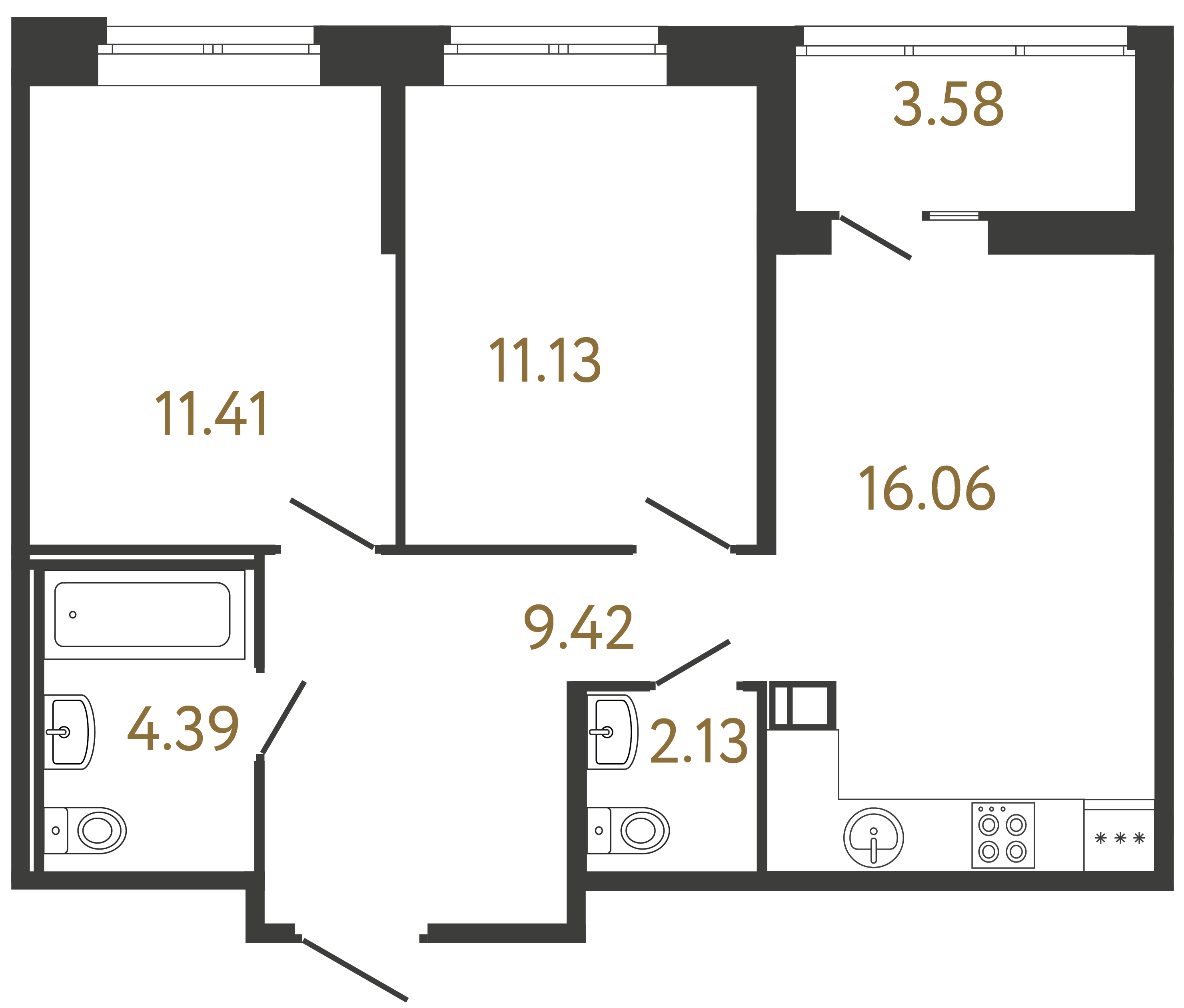 2-комнатная квартира №81 в: ULTRA CITY III: 54.54 м²; этаж: 16 - купить в Санкт-Петербурге