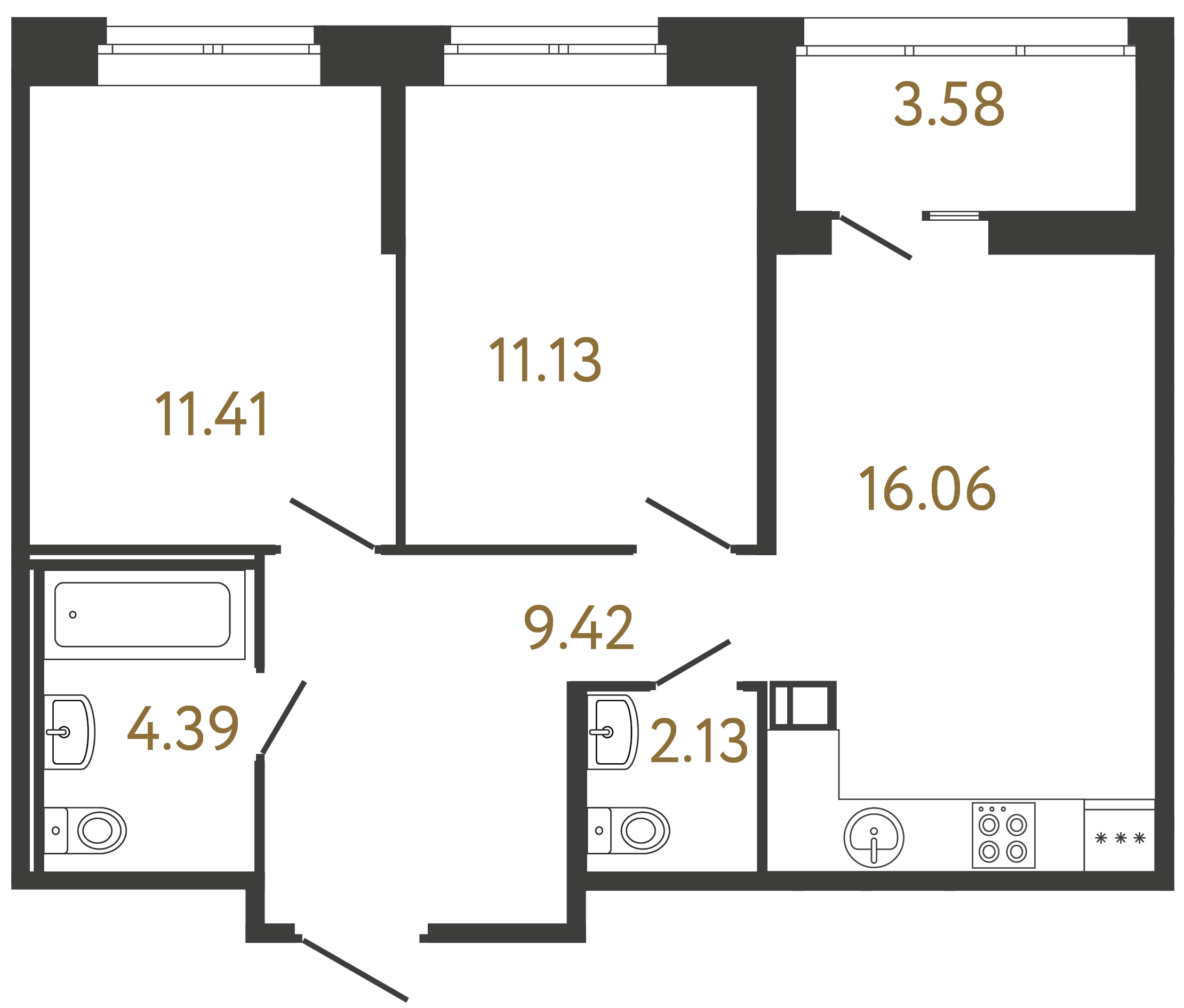 2-комнатная квартира №81 в: ULTRA CITY III: 54.54 м²; этаж: 4 - купить в Санкт-Петербурге