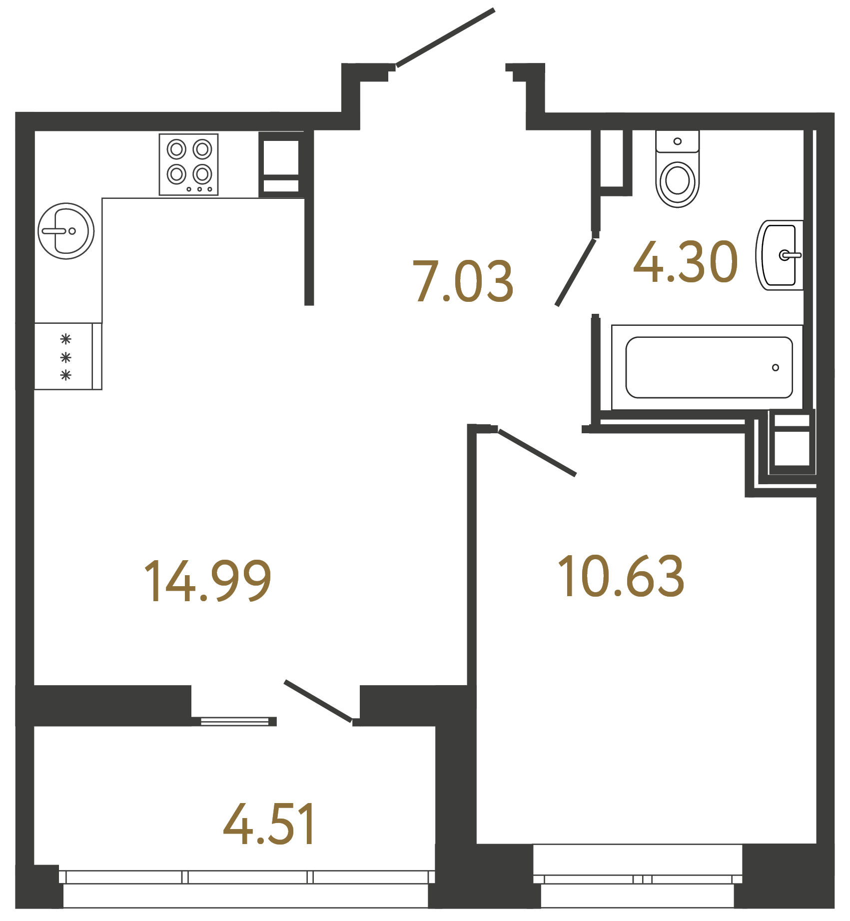 1-комнатная квартира  №206 в Svetlana Park: 36.95 м², этаж 10 - купить в Санкт-Петербурге