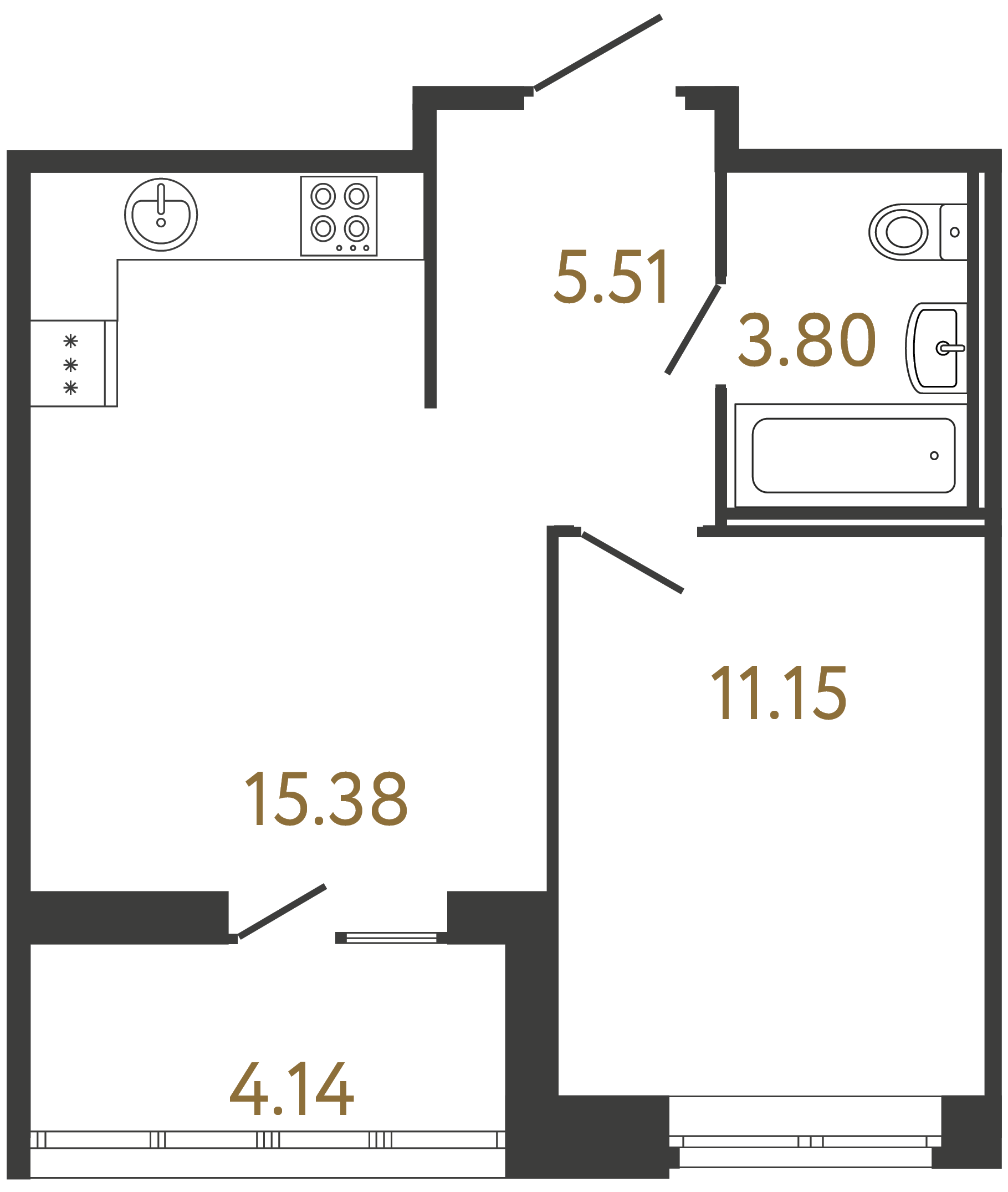 1-комнатная квартира  №399 в Svetlana Park: 35.84 м², этаж 17 - купить в Санкт-Петербурге