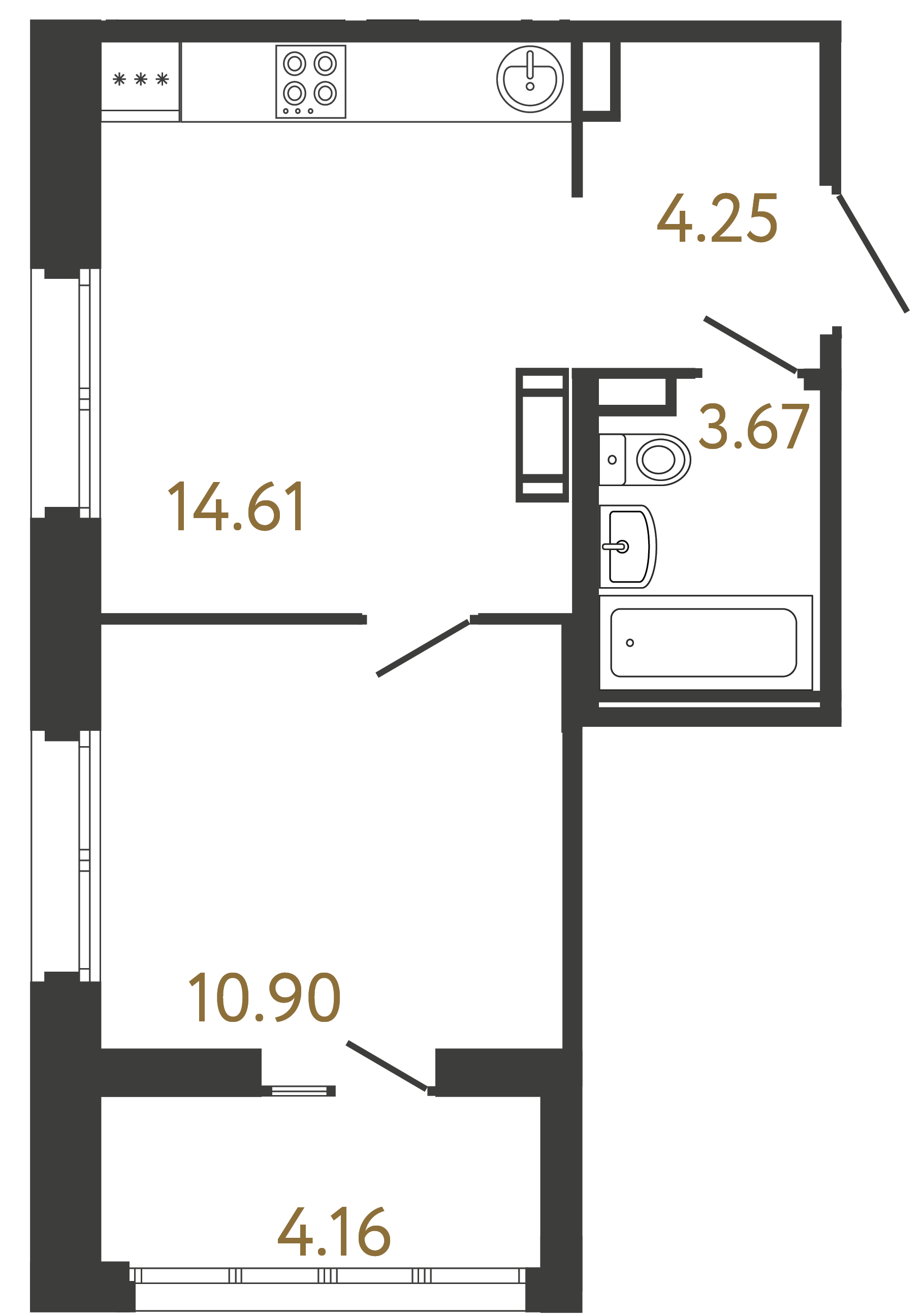 1-комнатная квартира, 33.43 м²; этаж: 16 - купить в Санкт-Петербурге