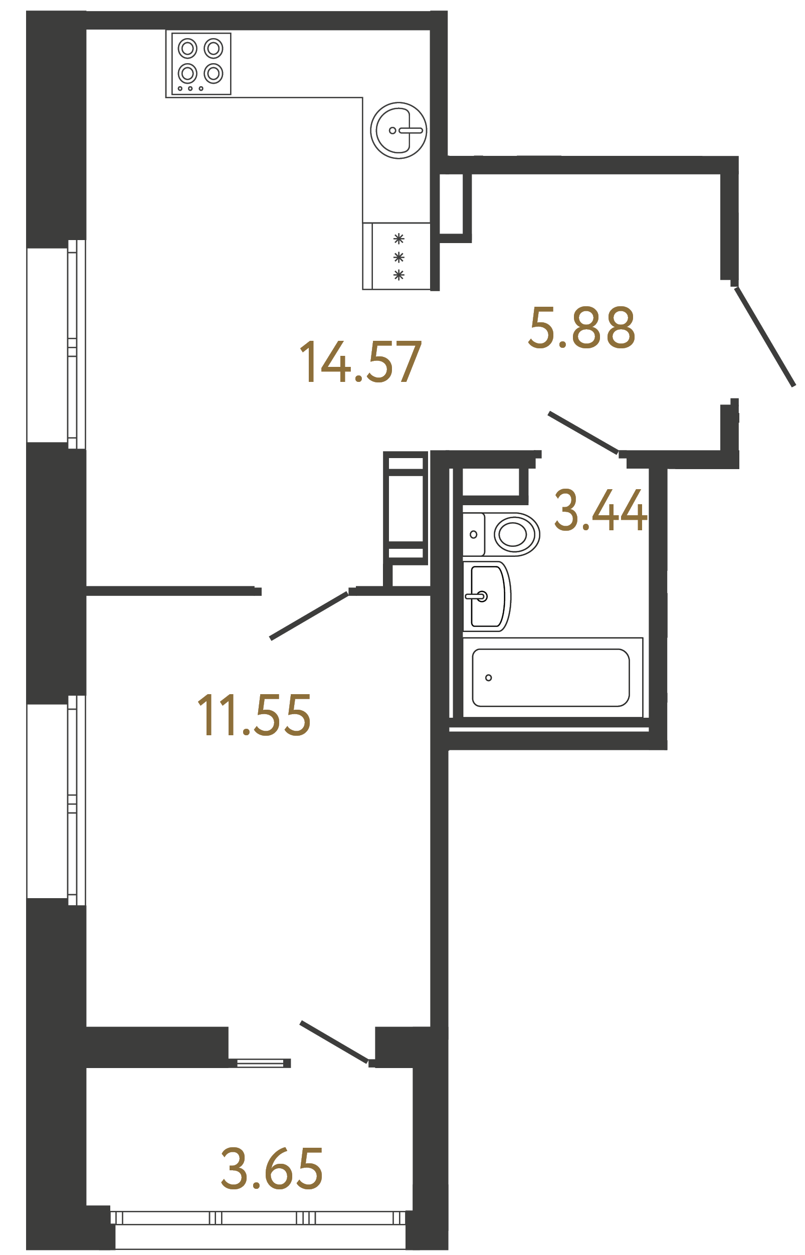 1-комнатная квартира №81 в: ULTRA CITY III: 35.44 м²; этаж: 13 - купить в Санкт-Петербурге