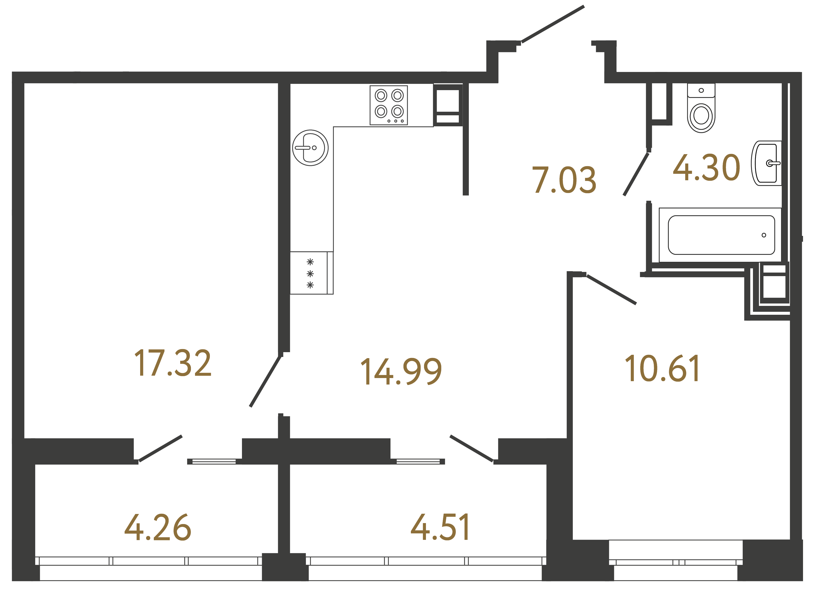 1-комнатная квартира, 54.25 м²; этаж: 3 - купить в Санкт-Петербурге