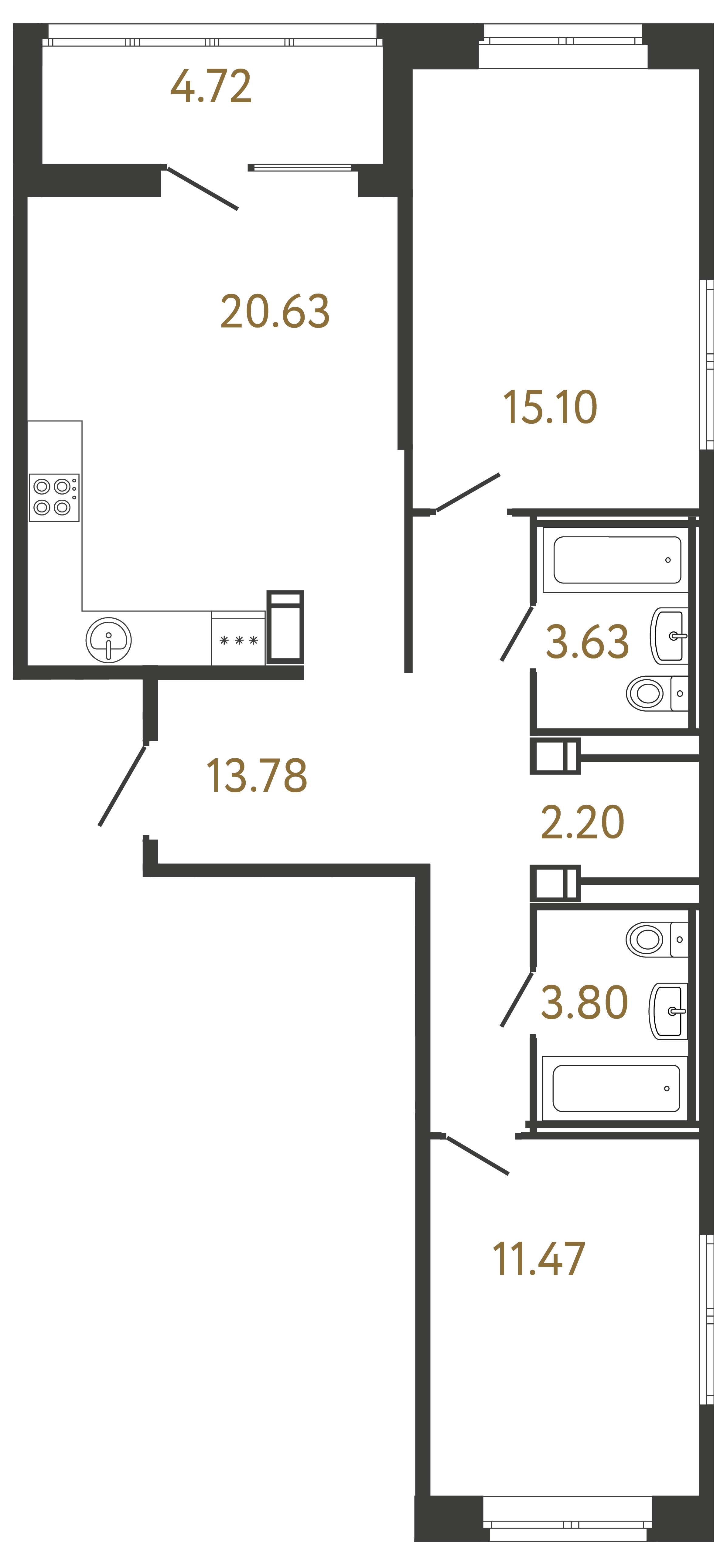 2-комнатная квартира №81 в: ULTRA CITY III: 70.61 м²; этаж: 16 - купить в Санкт-Петербурге