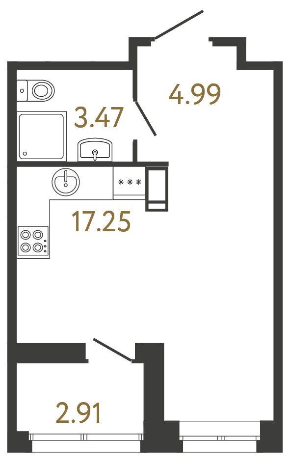 1-комнатная квартира, 25.71 м²; этаж: 3 - купить в Санкт-Петербурге