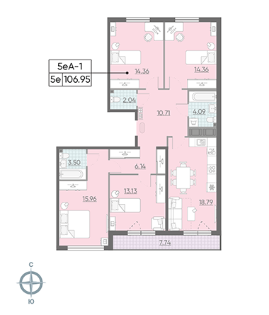 4-комнатная квартира  №58 в Морская набережная.SeaView I очередь: 106.6 м², этаж 14 - купить в Санкт-Петербурге