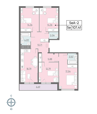 4-комнатная квартира  №103 в Морская набережная.SeaView I очередь: 107.4 м², этаж 14 - купить в Санкт-Петербурге