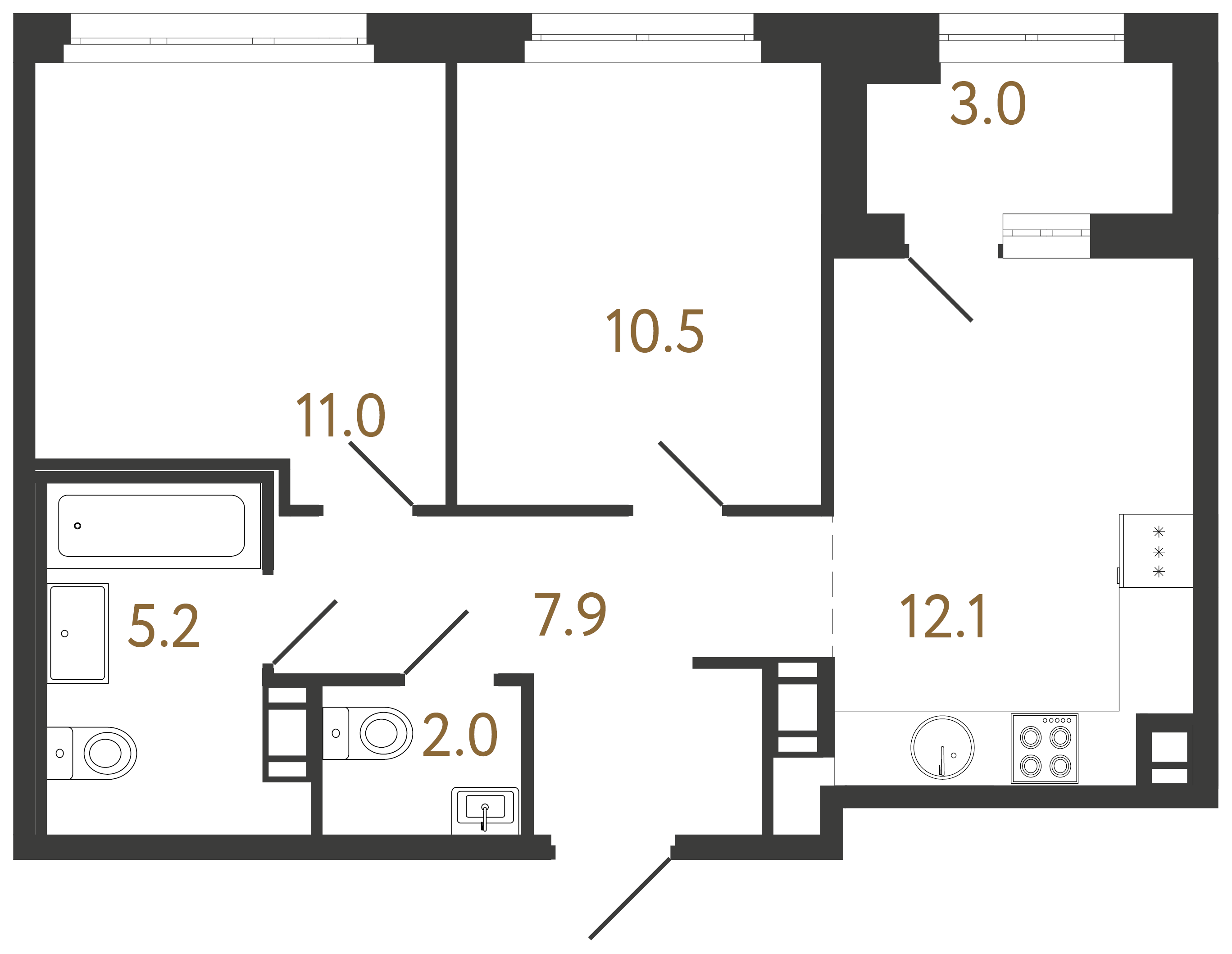 2-комнатная квартира  №15 в Куинджи: 48.7 м², этаж 4 - купить в Санкт-Петербурге