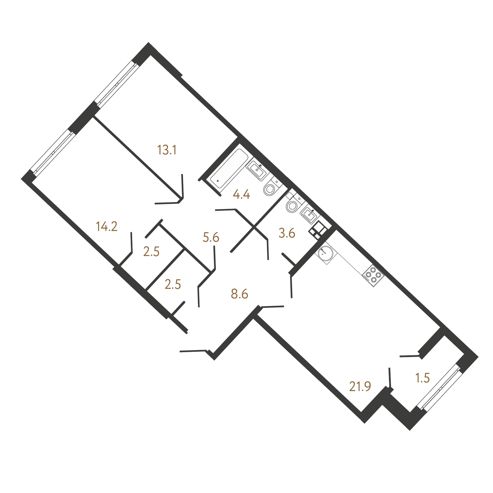 2-комнатная квартира  №211 в Миръ: 76.4 м², этаж 3 - купить в Санкт-Петербурге