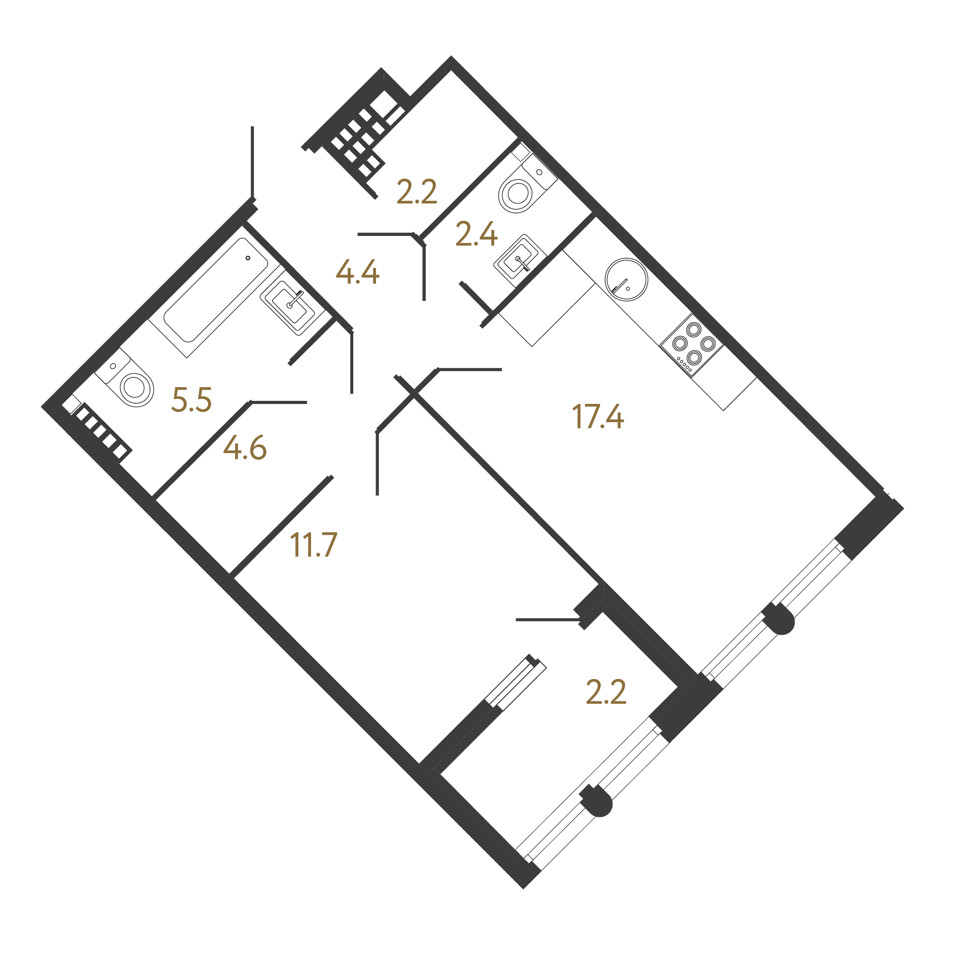 1-комнатная квартира  №261 в Миръ: 48.2 м², этаж 6 - купить в Санкт-Петербурге