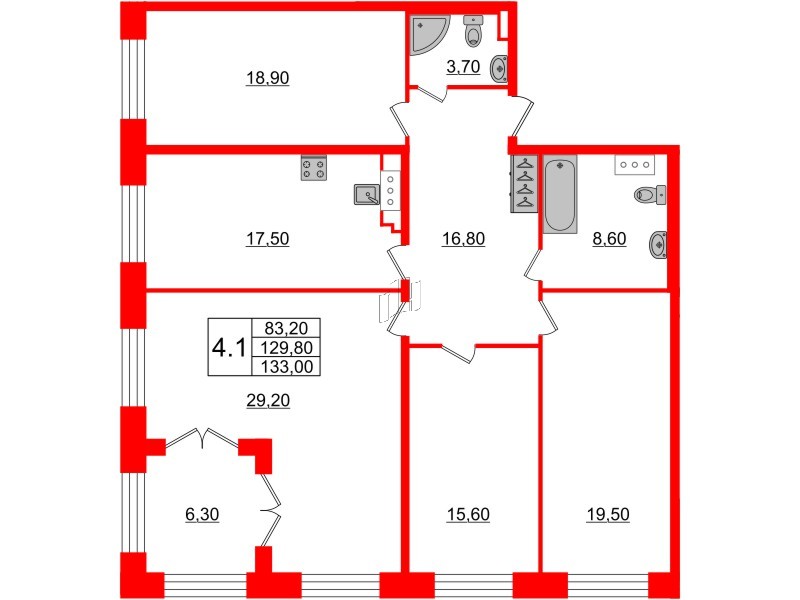 4-комнатная квартира  №108 в Grand View: 17.63 м², этаж 5 - купить в Санкт-Петербурге