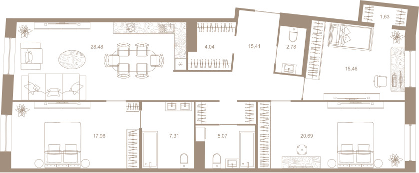 3-комнатная квартира  №49 в Северная корона Residence: 118.83 м², этаж 3 - купить в Санкт-Петербурге