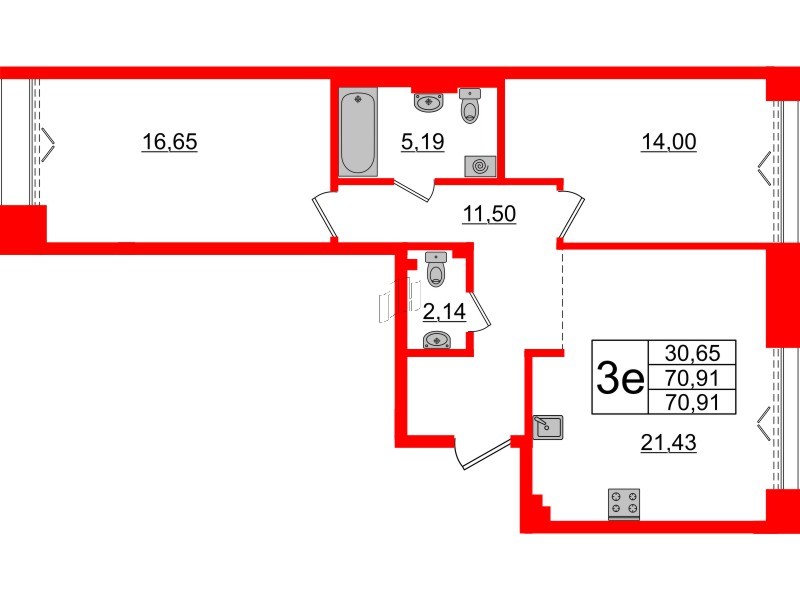 2-комнатная квартира  №371 в Imperial club: 70.91 м², этаж 4 - купить в Санкт-Петербурге