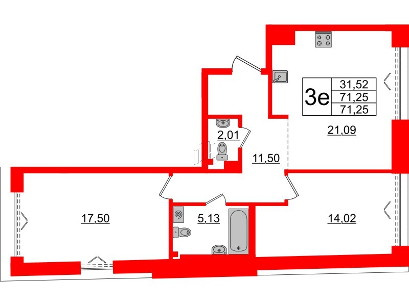 2-комнатная квартира  №372 в Imperial club: 71.25 м², этаж 5 - купить в Санкт-Петербурге