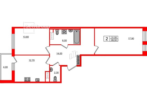 2-комнатная квартира  №740 в Svetlana Park: 66.5 м², этаж 7 - купить в Санкт-Петербурге