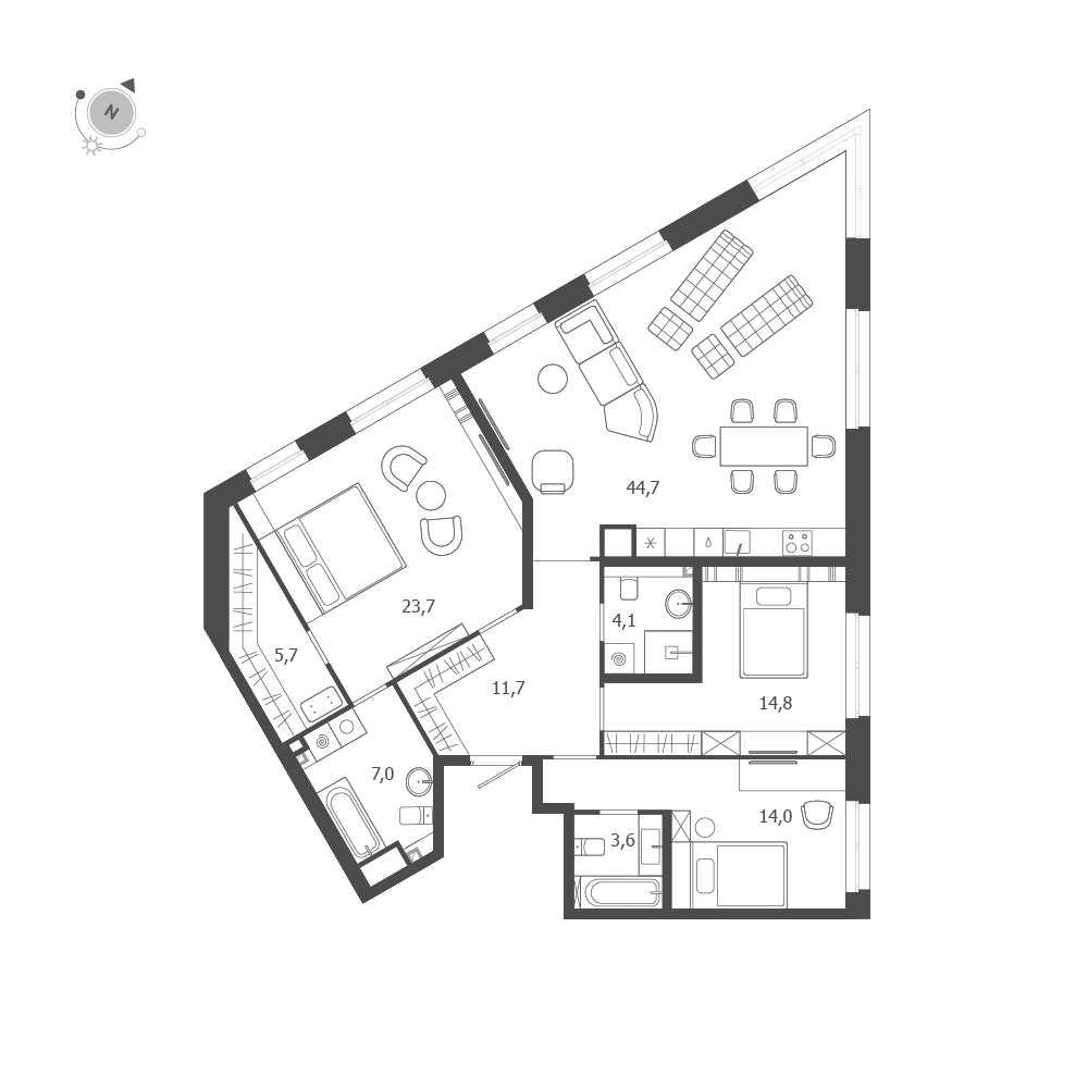 3-комнатная квартира  №283 в ЛДМ: 129.3 м², этаж 9 - купить в Санкт-Петербурге