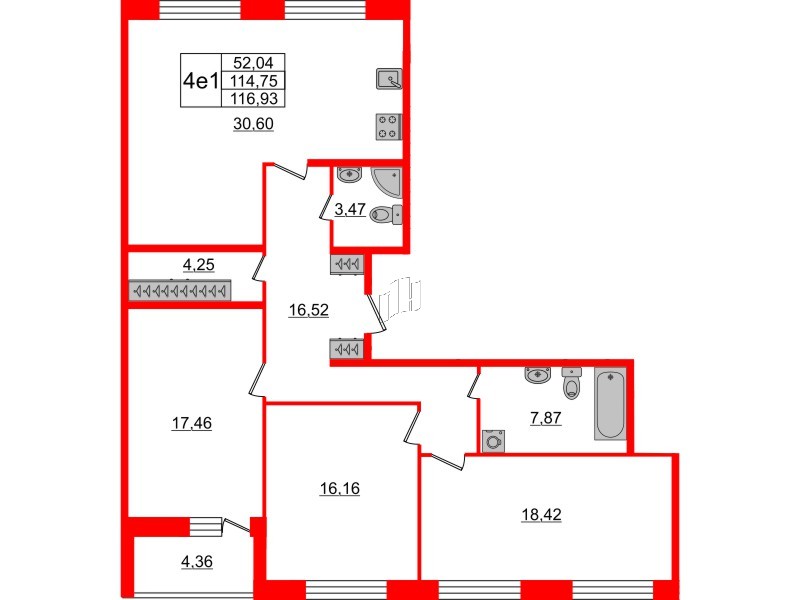 3-комнатная квартира  №139 в Притяжение: 114.9 м², этаж 2 - купить в Санкт-Петербурге