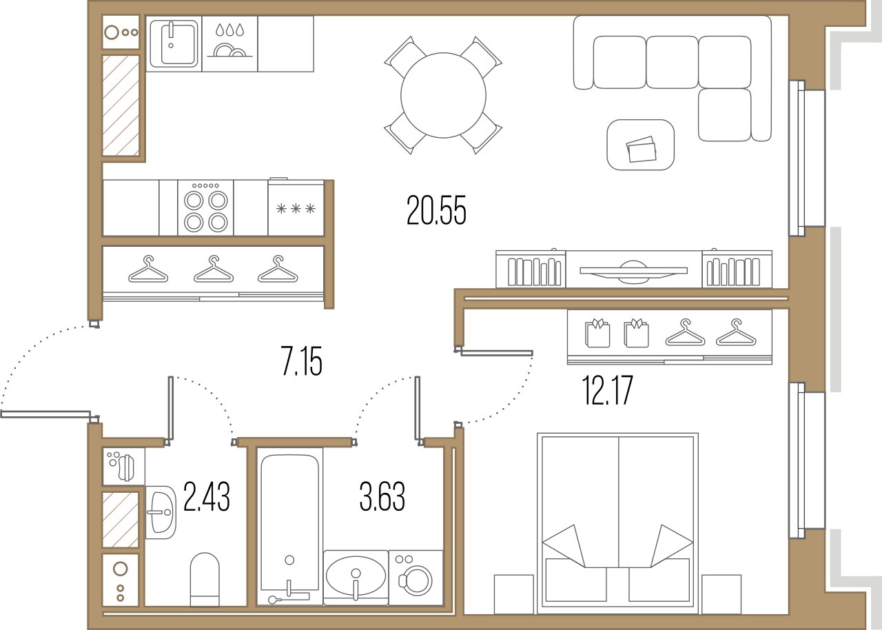 1-комнатная квартира  №439 в Сампсониевский, 32: 45.78 м², этаж 8 - купить в Санкт-Петербурге