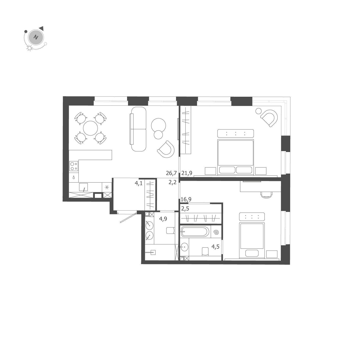 2-комнатная квартира  №286 в ЛДМ: 83.7 м², этаж 2 - купить в Санкт-Петербурге