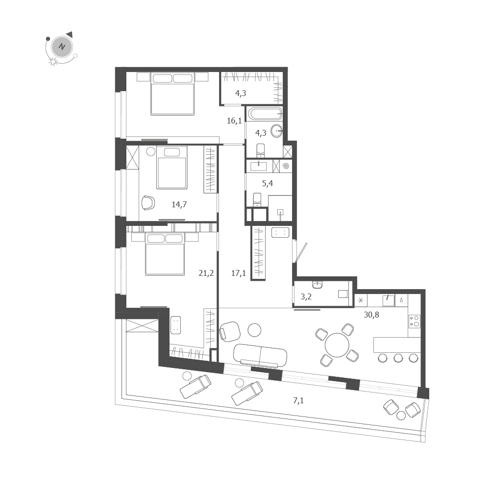 3-комнатная квартира  №354 в ЛДМ: 124.2 м², этаж 9 - купить в Санкт-Петербурге