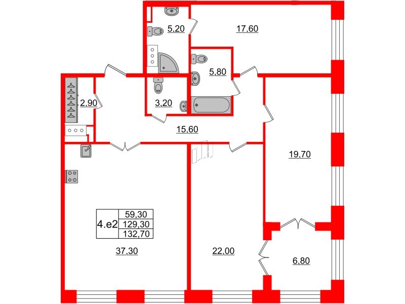 3-комнатная квартира  №141 в Grand View: 129.3 м², этаж 5 - купить в Санкт-Петербурге