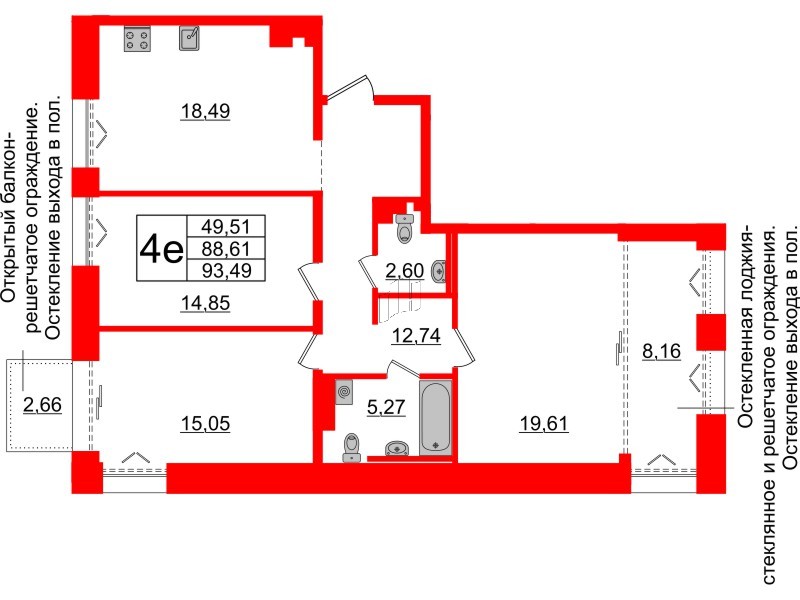 3-комнатная квартира  №495 в Imperial club: 88.61 м², этаж 6 - купить в Санкт-Петербурге