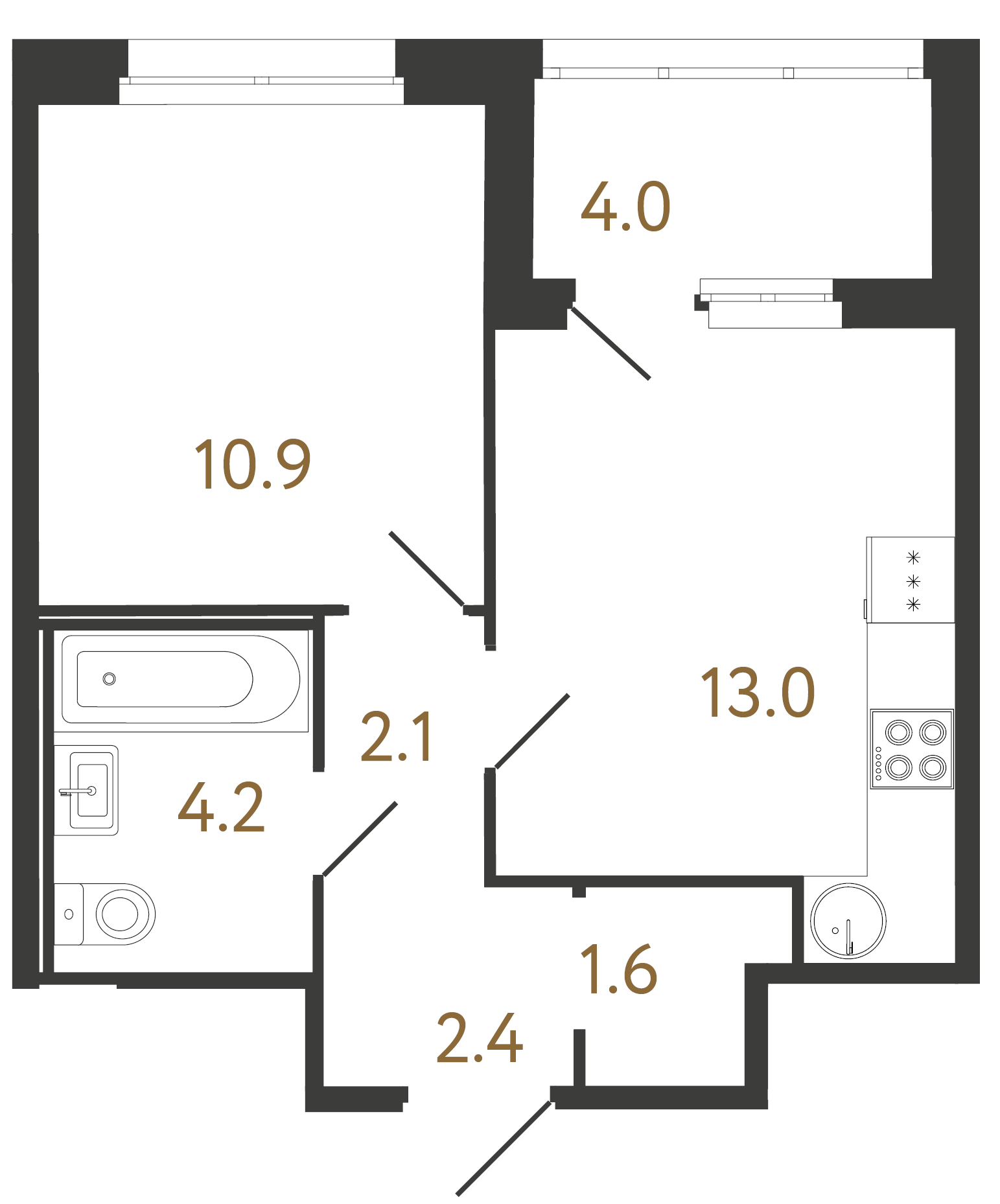 1-комнатная квартира  №146 в Литера: 34.2 м², этаж 3 - купить в Санкт-Петербурге