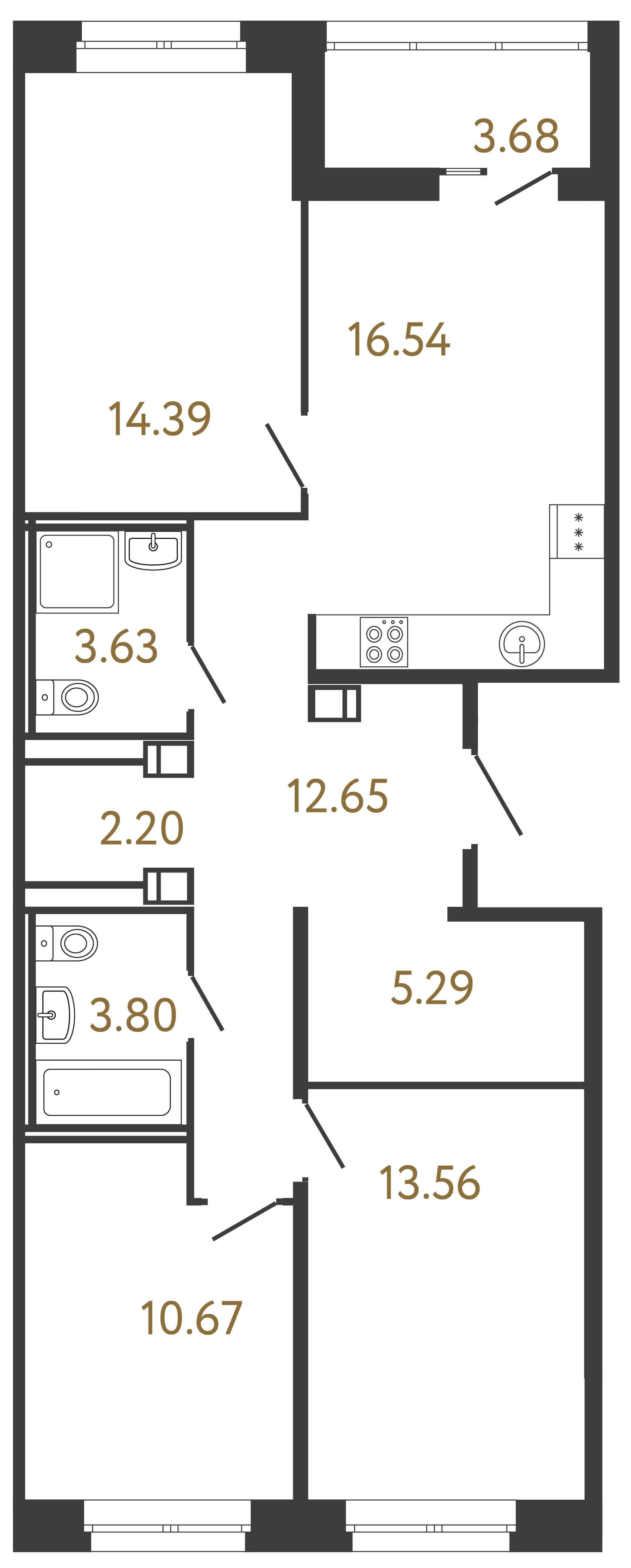 3-комнатная квартира  №180 в Ultra City III: 82.73 м², этаж 3 - купить в Санкт-Петербурге