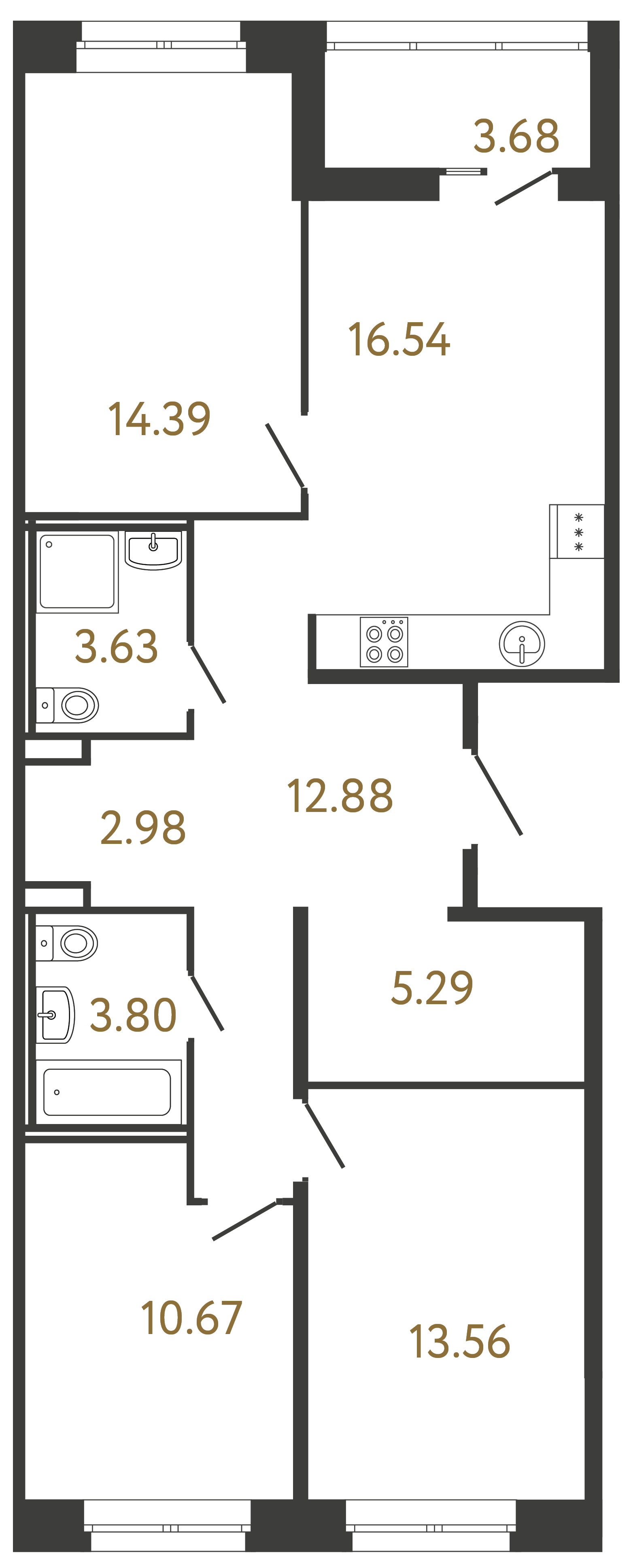 3-комнатная квартира  №177 в Ultra City III: 83.74 м², этаж 2 - купить в Санкт-Петербурге