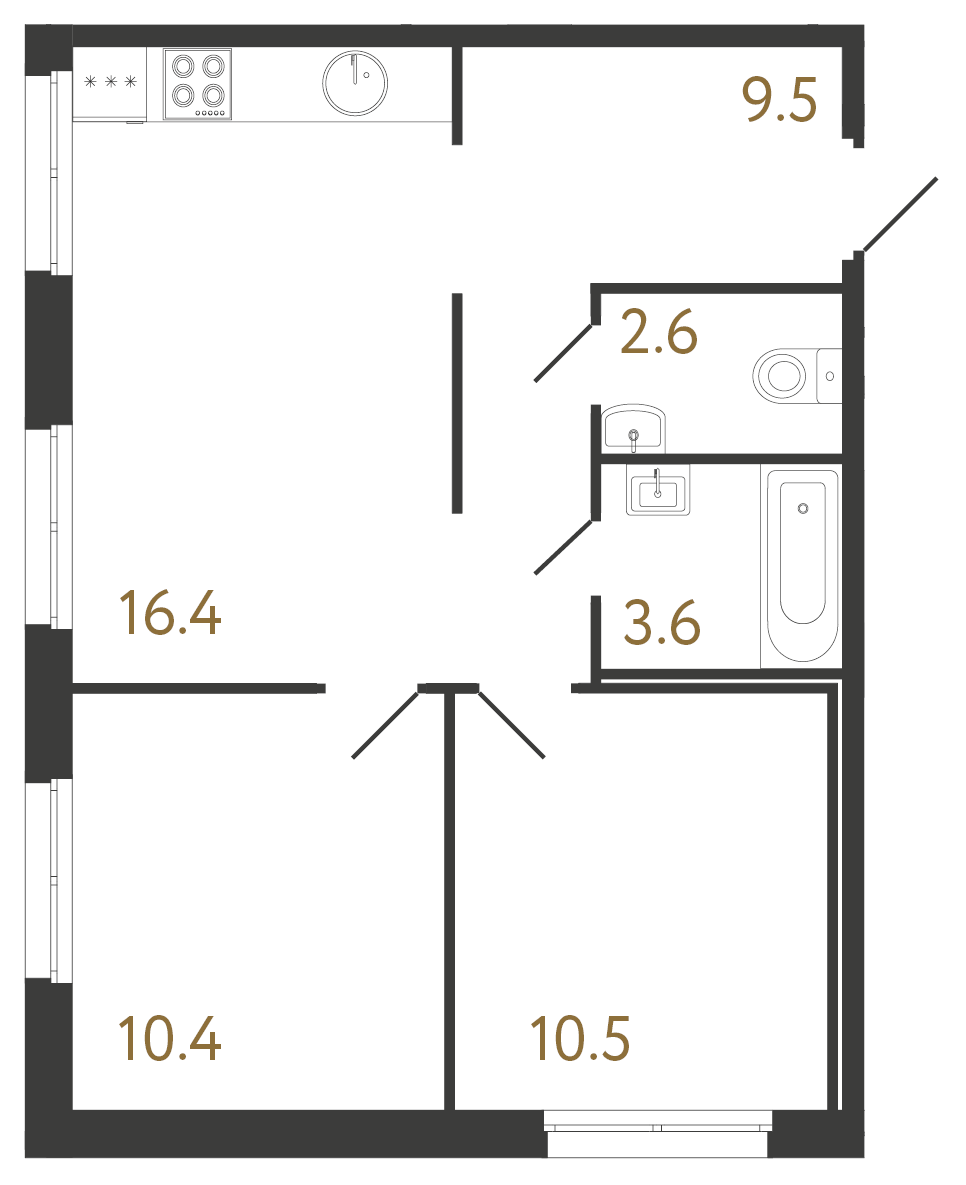 2-комнатная квартира №1 в: Струны: 53 м²; этаж: 2 - купить в Санкт-Петербурге