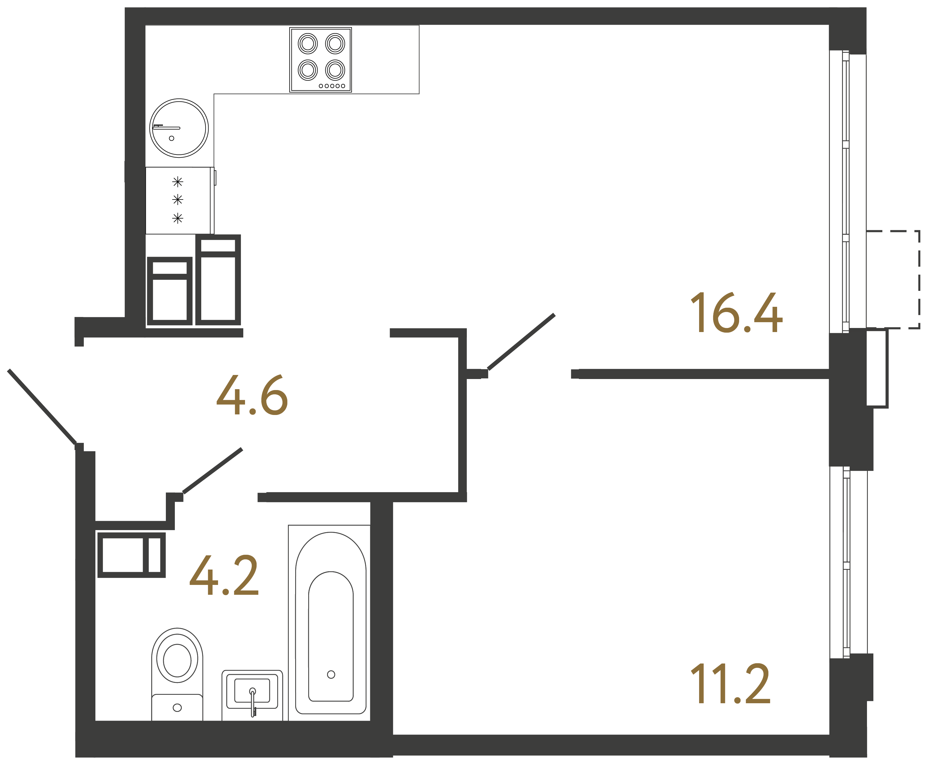 1-комнатная квартира №1 в: Струны: 36.4 м²; этаж: 7 - купить в Санкт-Петербурге