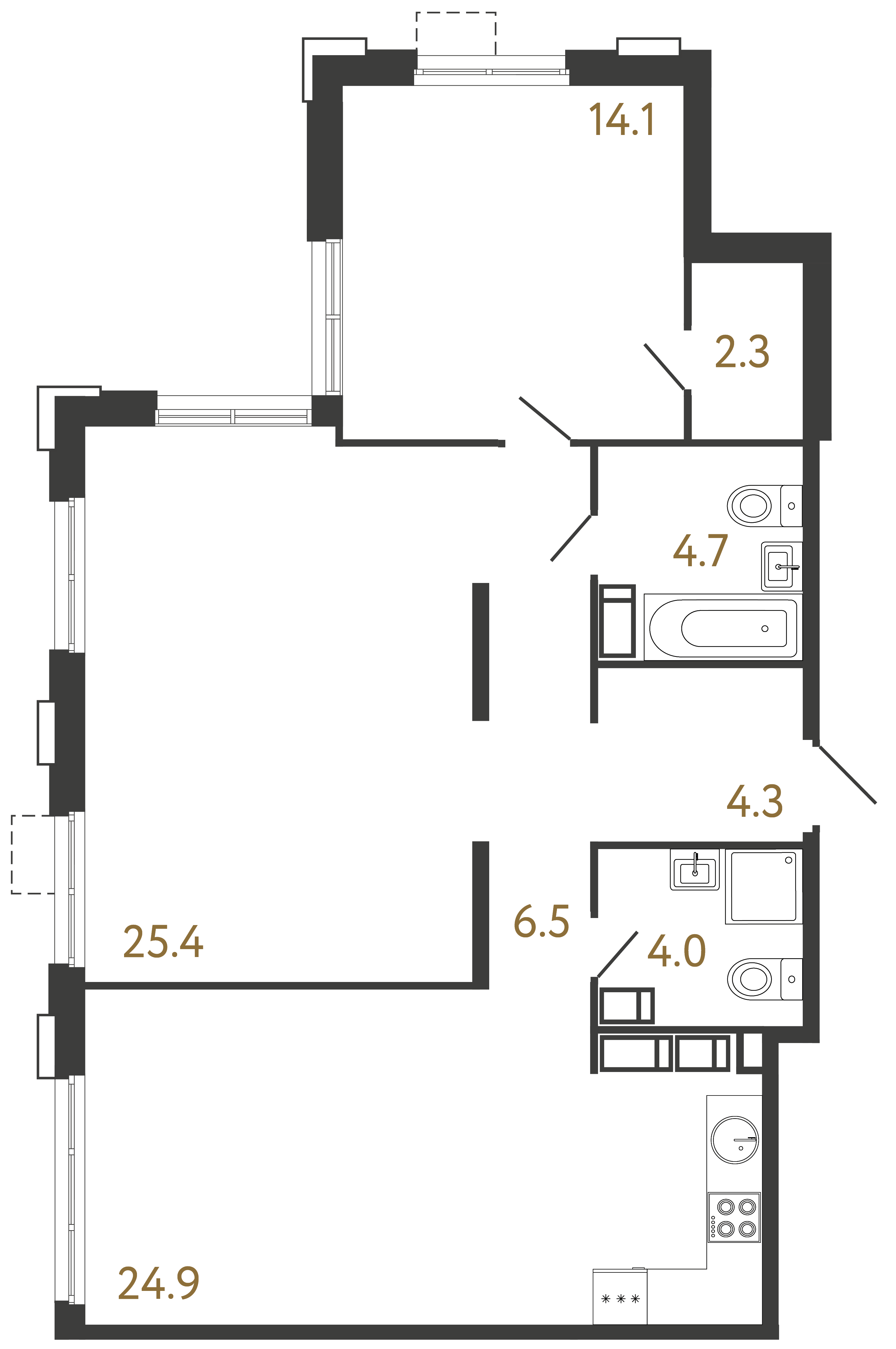 2-комнатная квартира, 86.2 м²; этаж: 23 - купить в Санкт-Петербурге