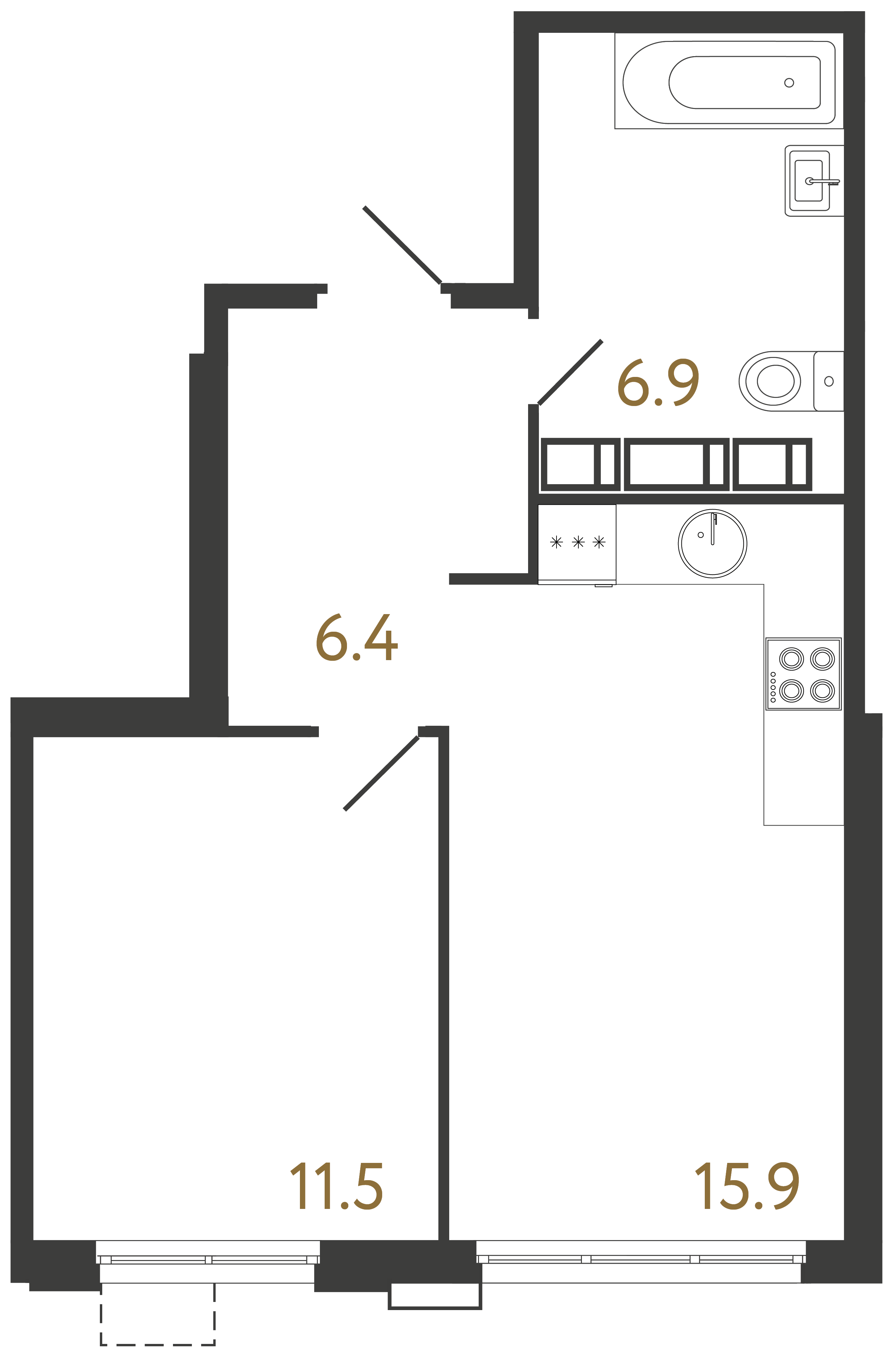 1-комнатная квартира, 40.7 м²; этаж: 15 - купить в Санкт-Петербурге