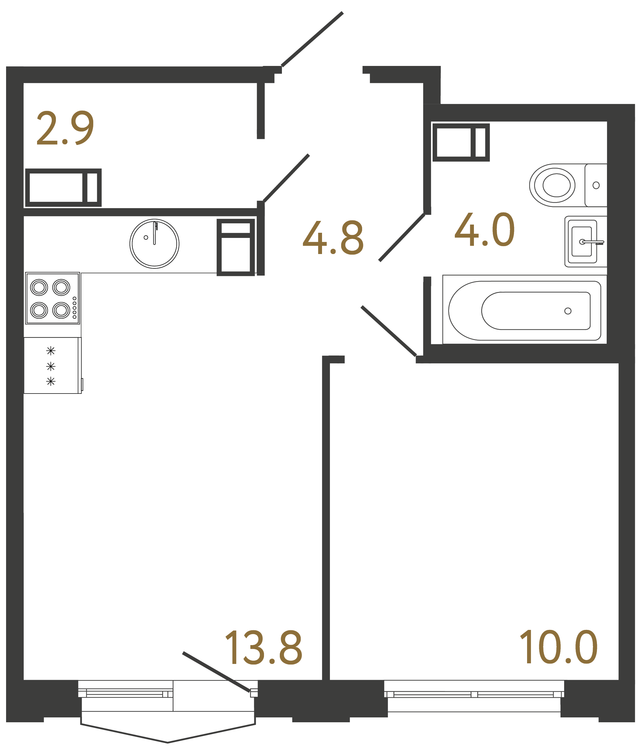 1-комнатная квартира №1 в: Струны: 35.5 м²; этаж: 15 - купить в Санкт-Петербурге