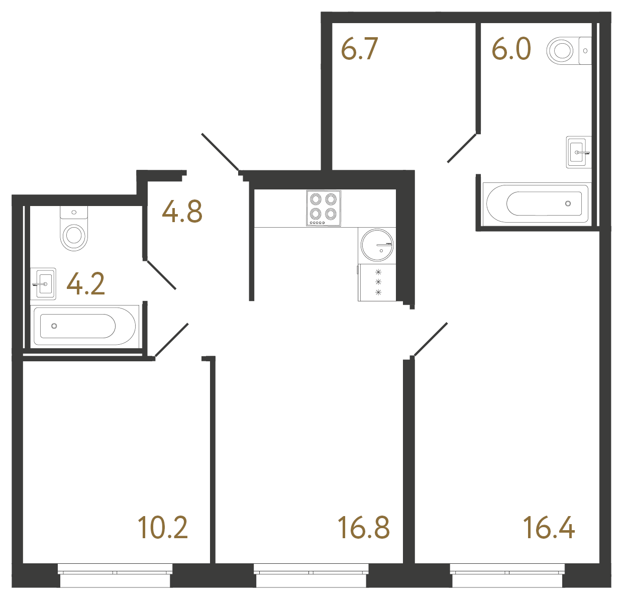 2-комнатная квартира №1 в: Струны: 65.1 м²; этаж: 2 - купить в Санкт-Петербурге