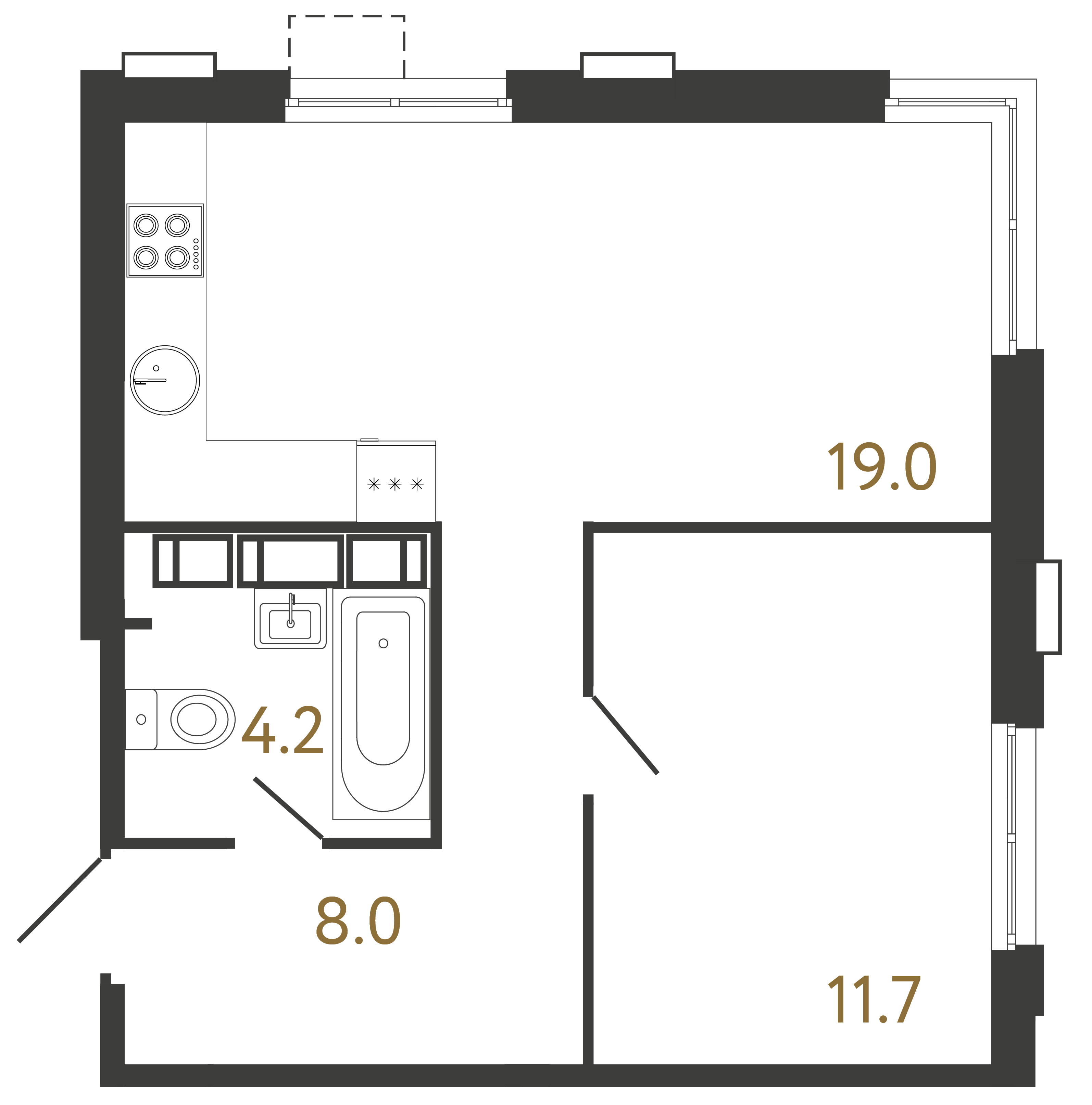 1-комнатная квартира №1 в: Струны: 42.9 м²; этаж: 9 - купить в Санкт-Петербурге