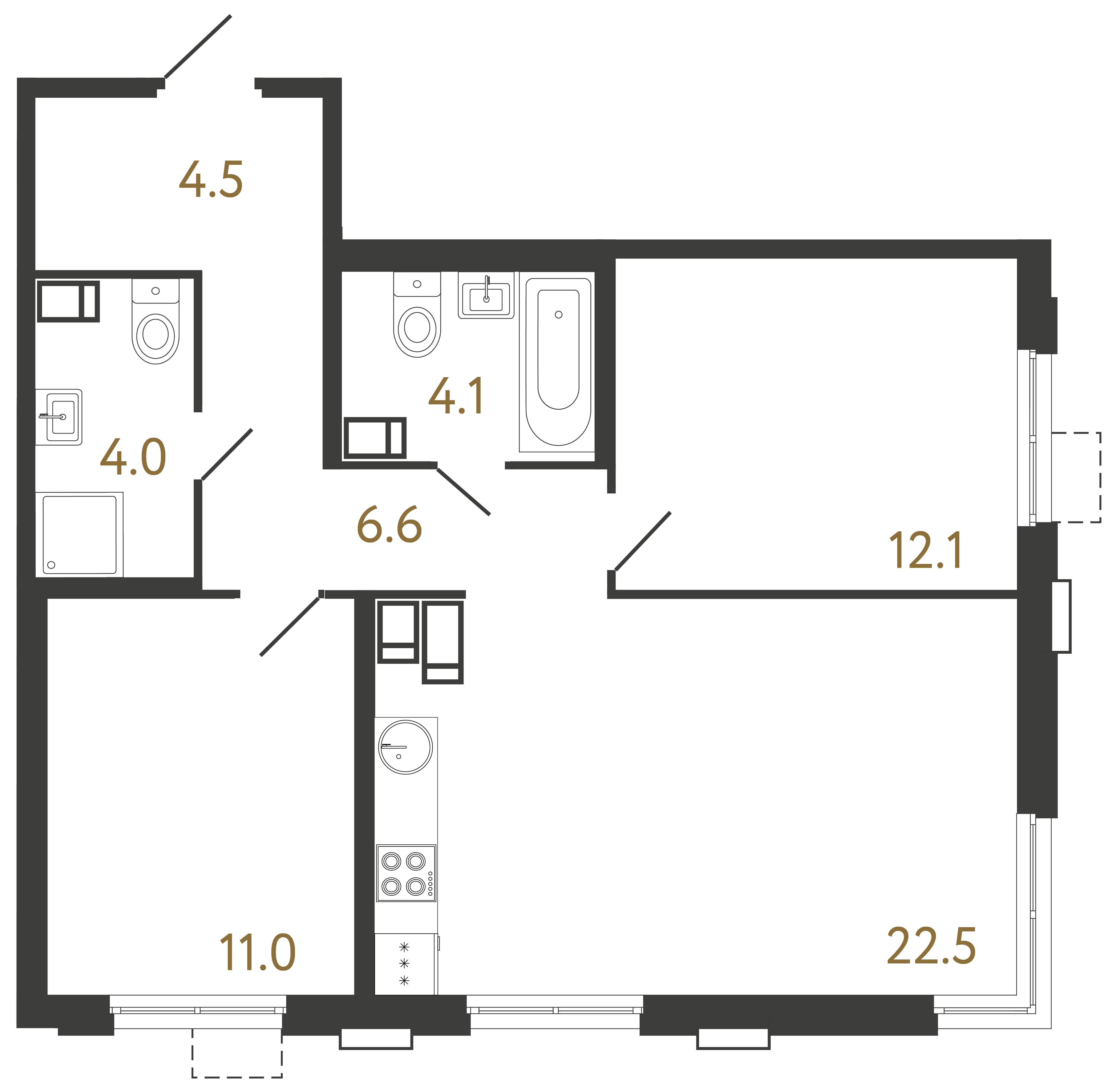 2-комнатная квартира №1 в: Струны: 64.8 м²; этаж: 7 - купить в Санкт-Петербурге