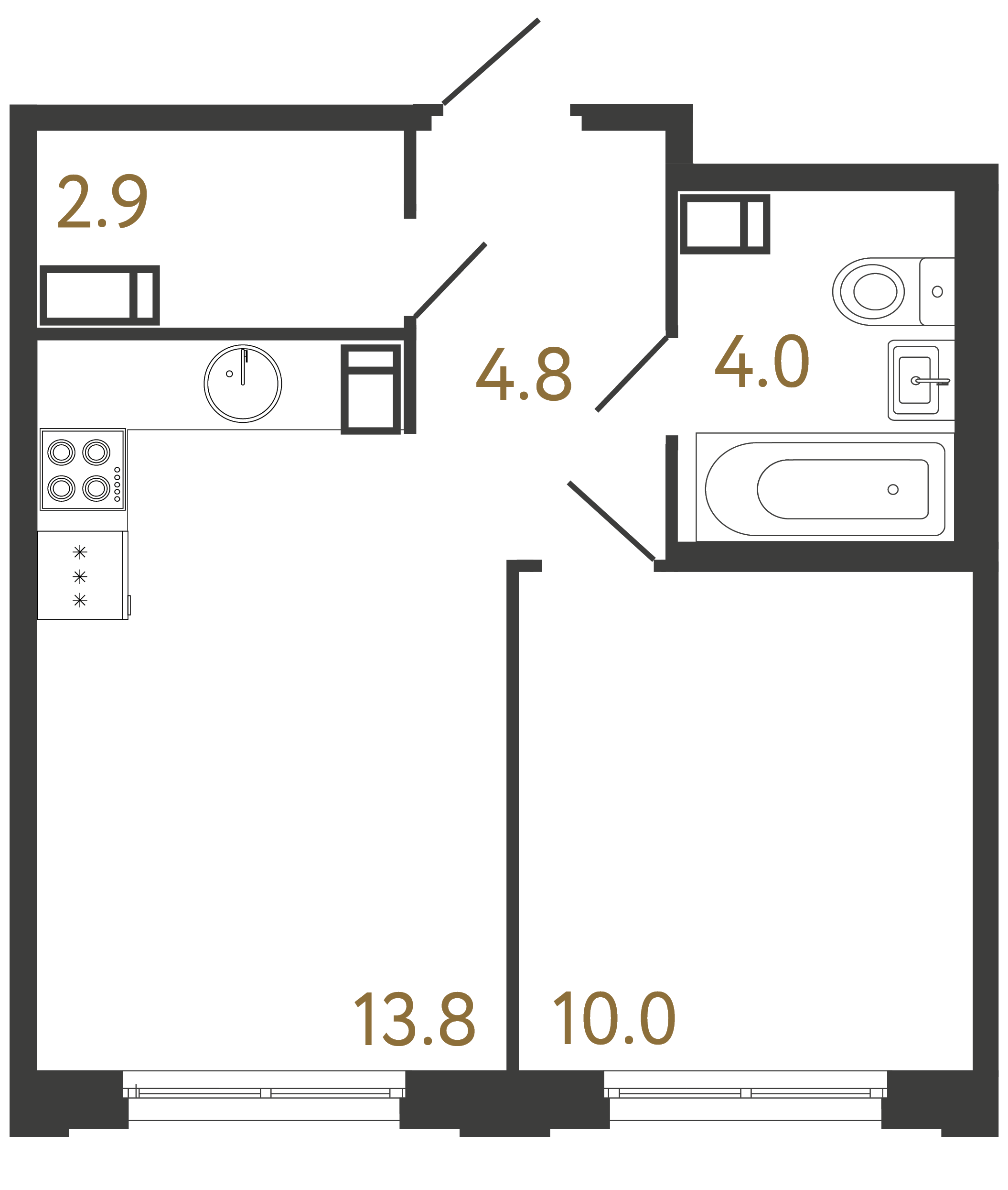 1-комнатная квартира №1 в: Струны: 35.5 м²; этаж: 16 - купить в Санкт-Петербурге