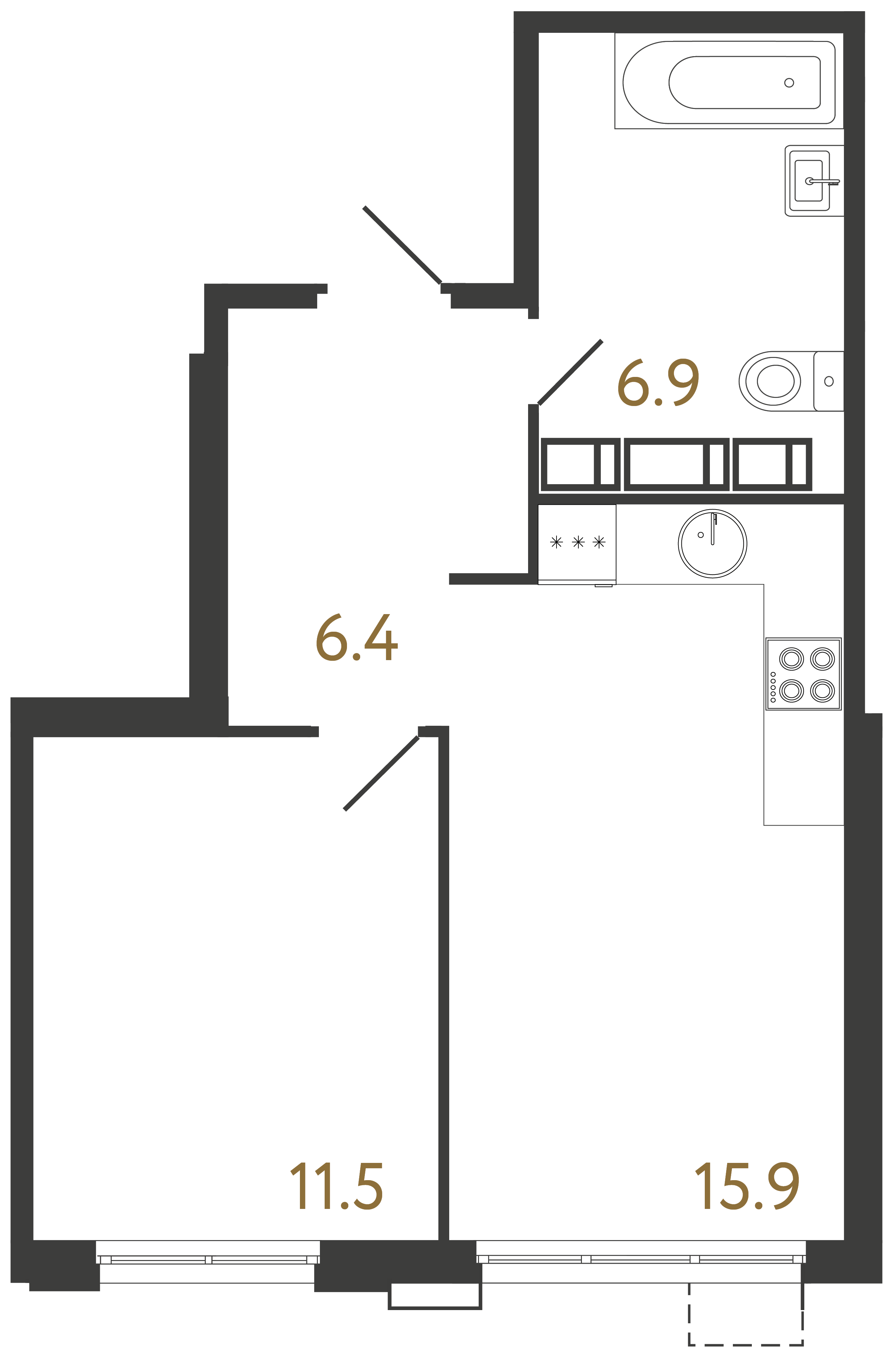 1-комнатная квартира №1 в: Струны: 40.7 м²; этаж: 8 - купить в Санкт-Петербурге