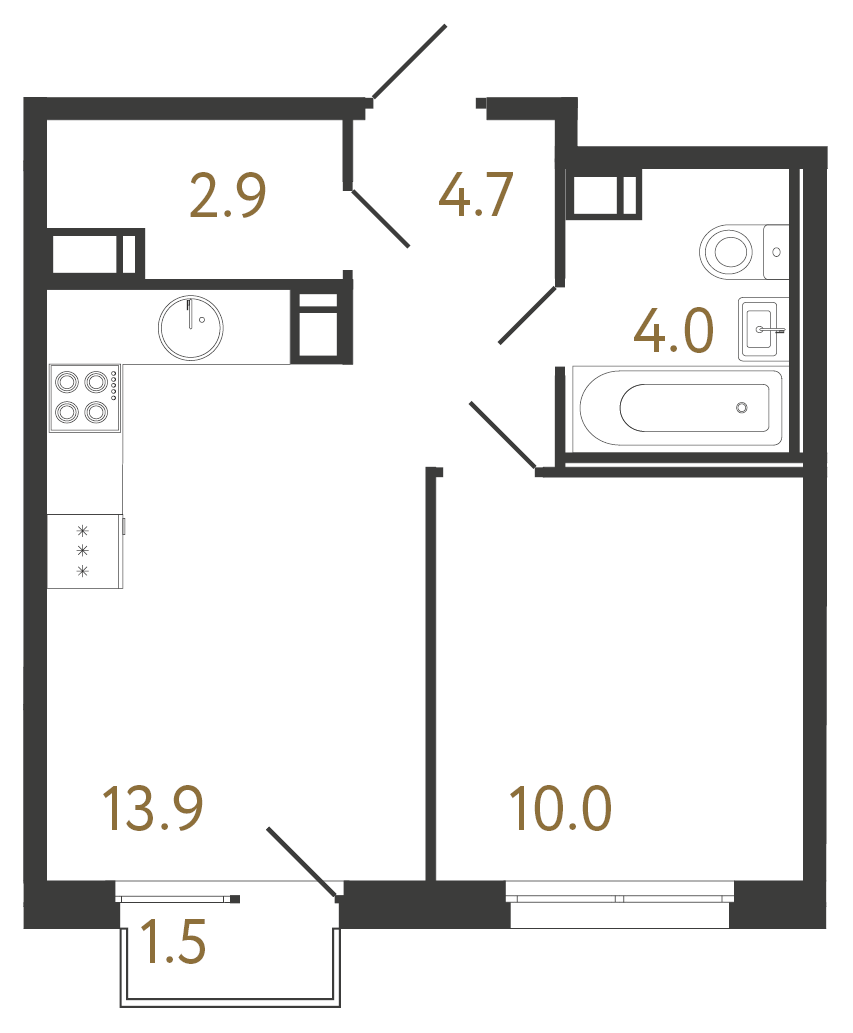 1-комнатная квартира, 35.5 м²; этаж: 9 - купить в Санкт-Петербурге