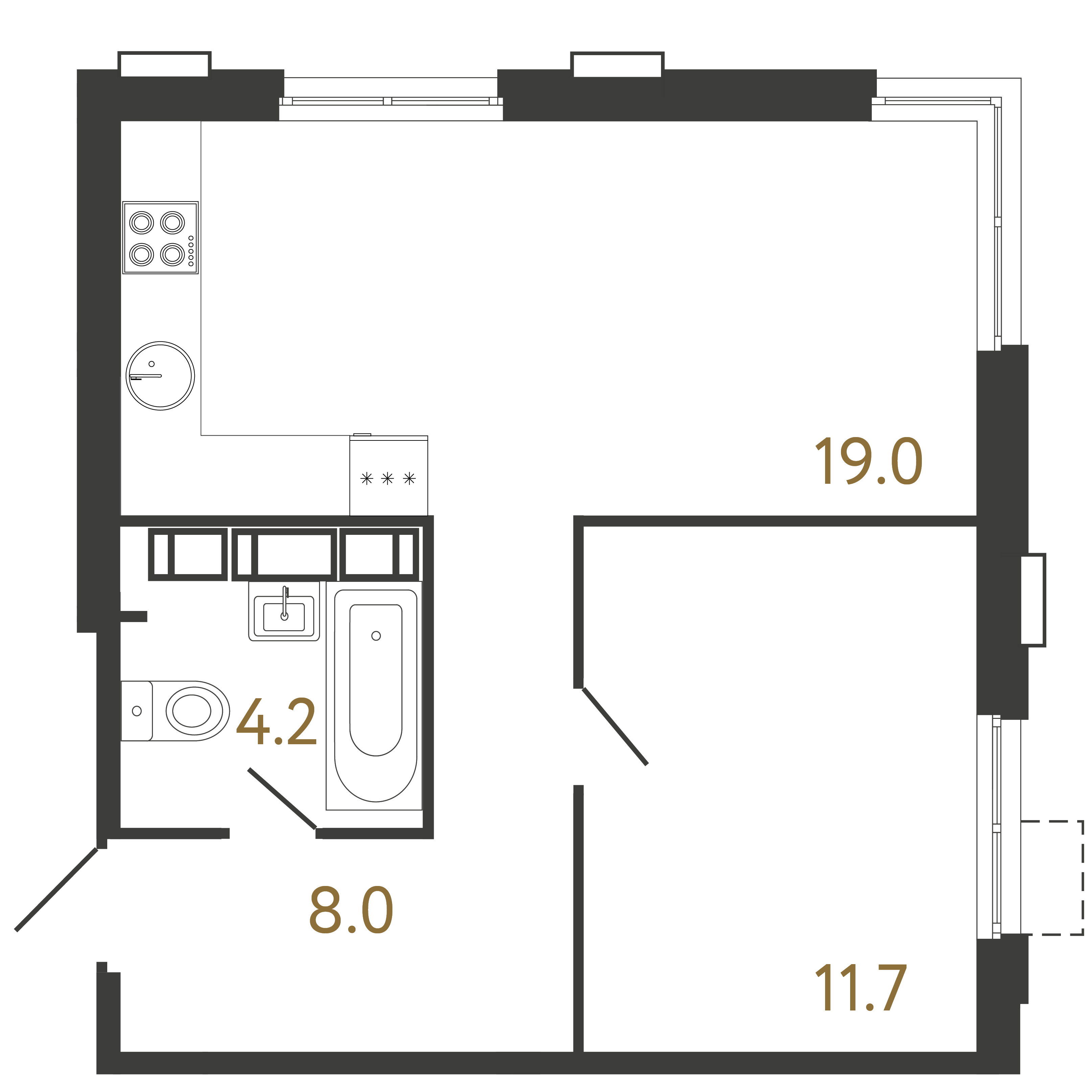 1-комнатная квартира №1 в: Струны: 42.9 м²; этаж: 6 - купить в Санкт-Петербурге