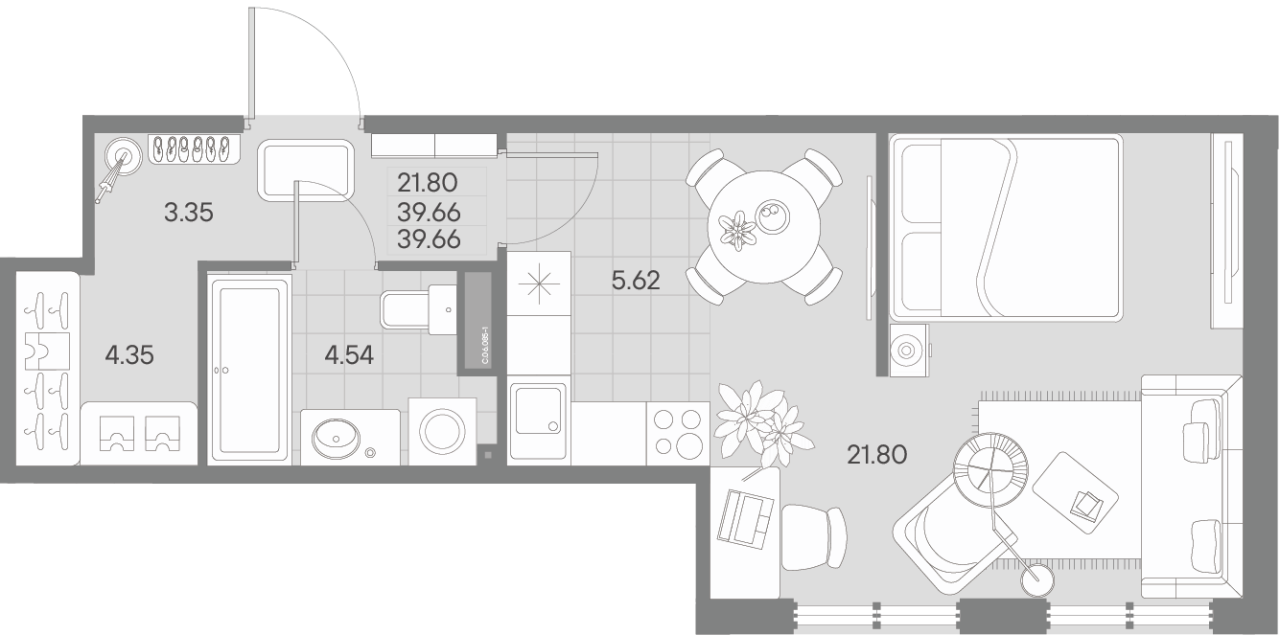 1-комнатная квартира  №85-1 в AMO: 38.6 м², этаж 6 - купить в Санкт-Петербурге